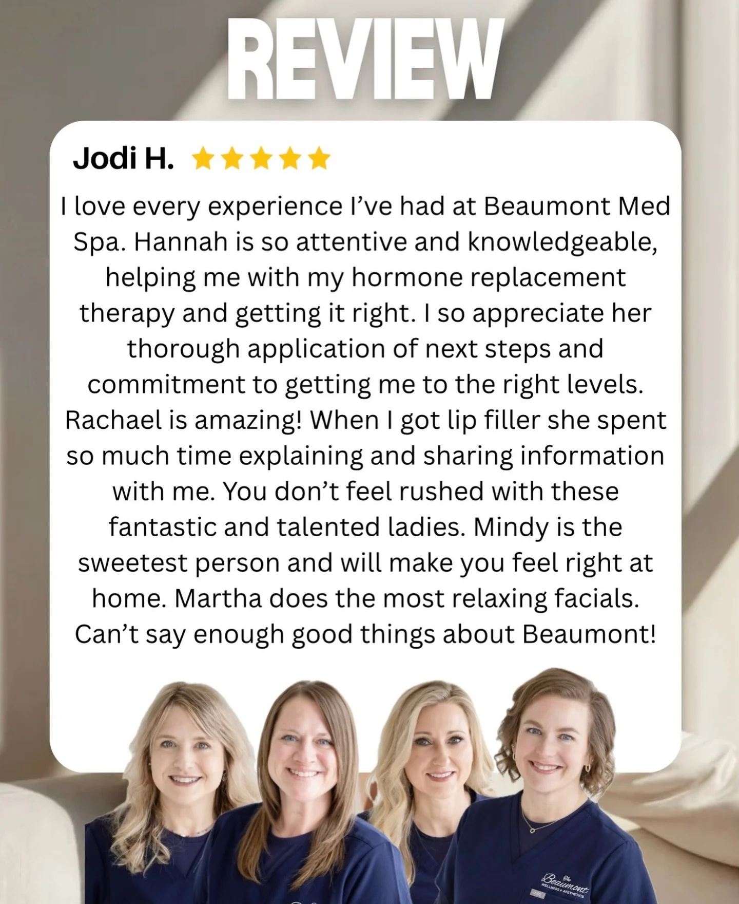 ⭐️ ⭐️ ⭐️ ⭐️ ⭐️ 

We love hearing from our patients &mdash; and we love when you share your experience! 🤍

Your reviews mean the world to our team at The Beaumont Med Spa. They not only make our day, but they also help others in our community feel co