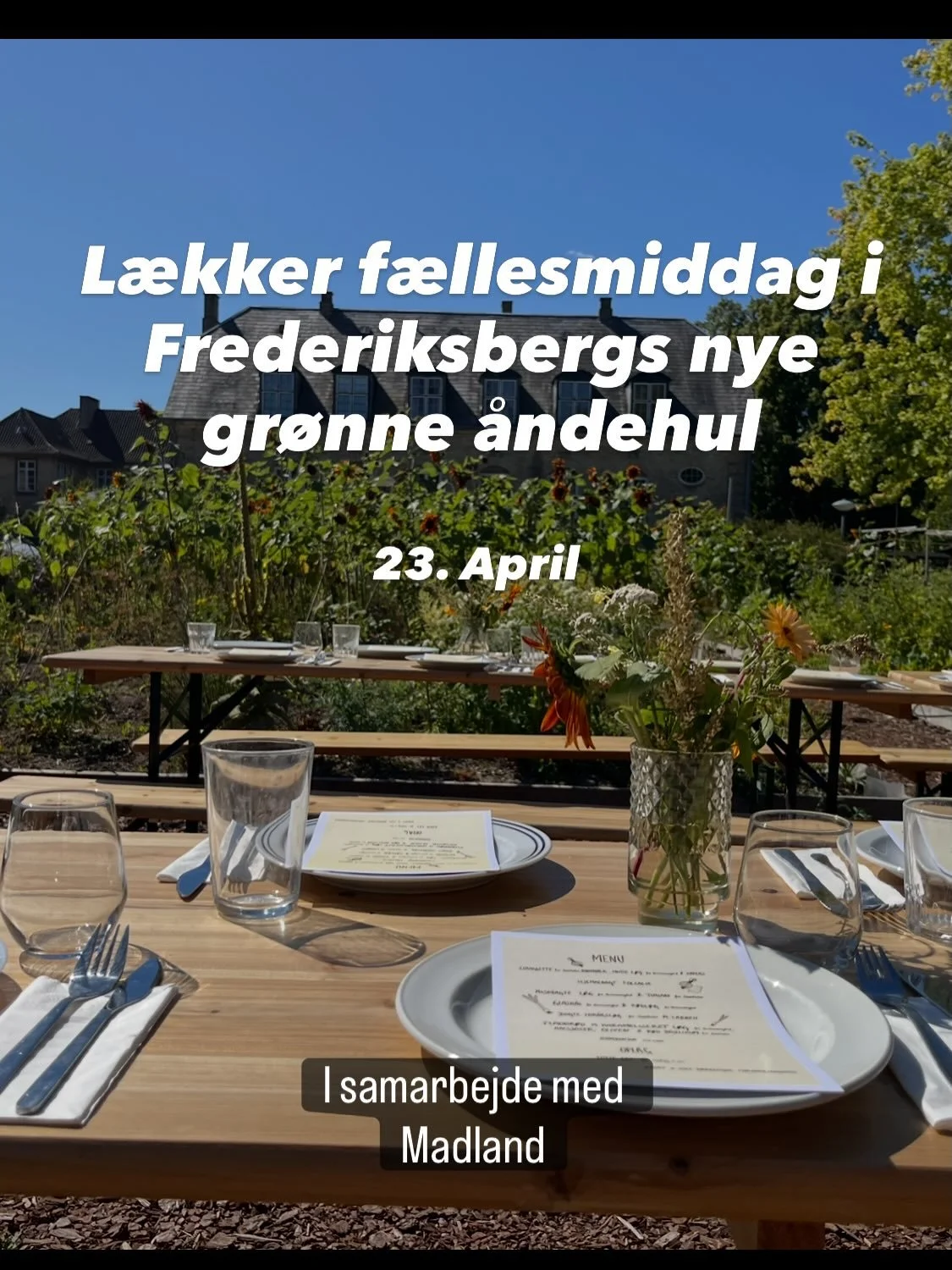 SPIS DET DU DYRKER🌱🌱
Som en del af @klimahandledag 2026 inviterer vi i samarbejde med @madlanddk til en festlig og velsmagende f&aelig;llesmiddag i Frederiksberg F&aelig;lleshave 🍀

Menuen best&aring;r af gr&oslash;ntsager i s&aelig;son tilberedt 