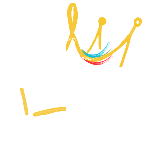 A logo for a design studio featuring colorful abstract crown with yellow, blue, red, and white strokes, and text that reads "Designs Innovation Studio EST. 2004."