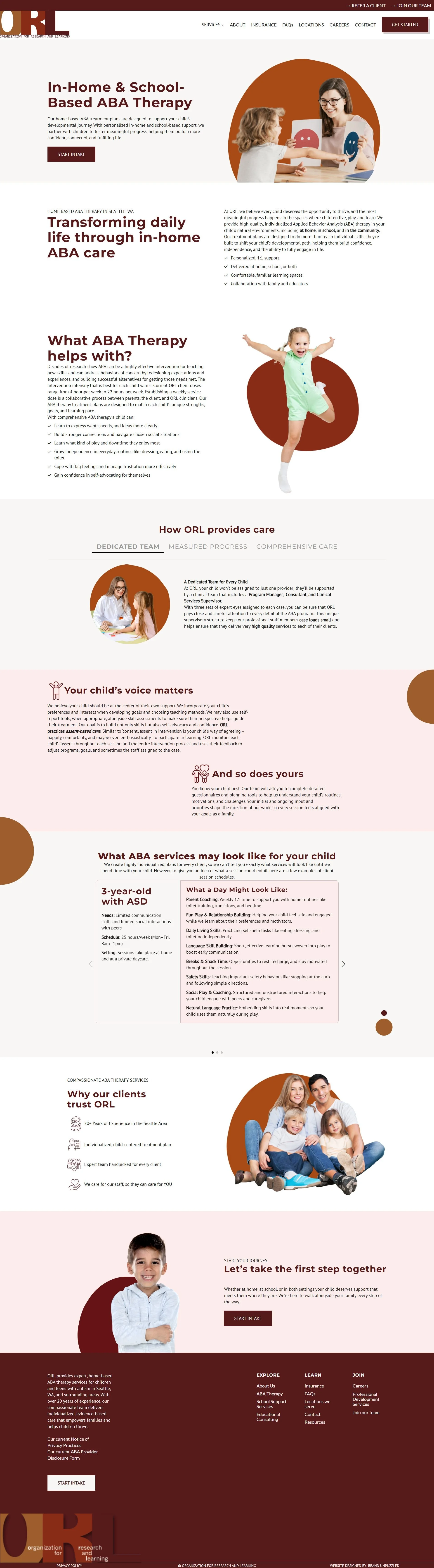 ABA Services page designed for  a Wordpress website design for Organization for research and learning, ABA therapy services by Brand Unpuzzled.