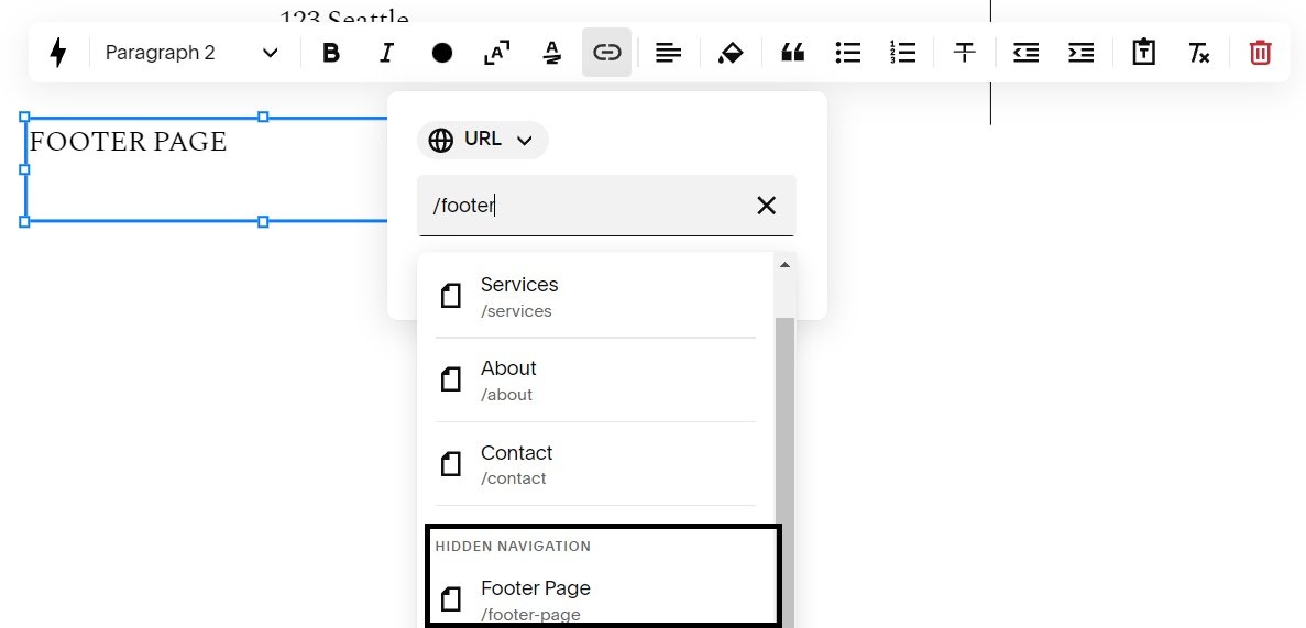 add a footer navigation in squarespace link not linked pages
