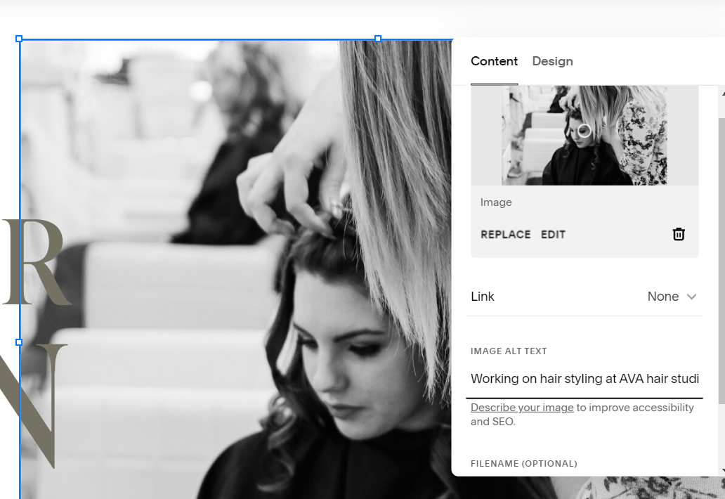 squarespace seo tips-Adding alt text to an image in Squarespace