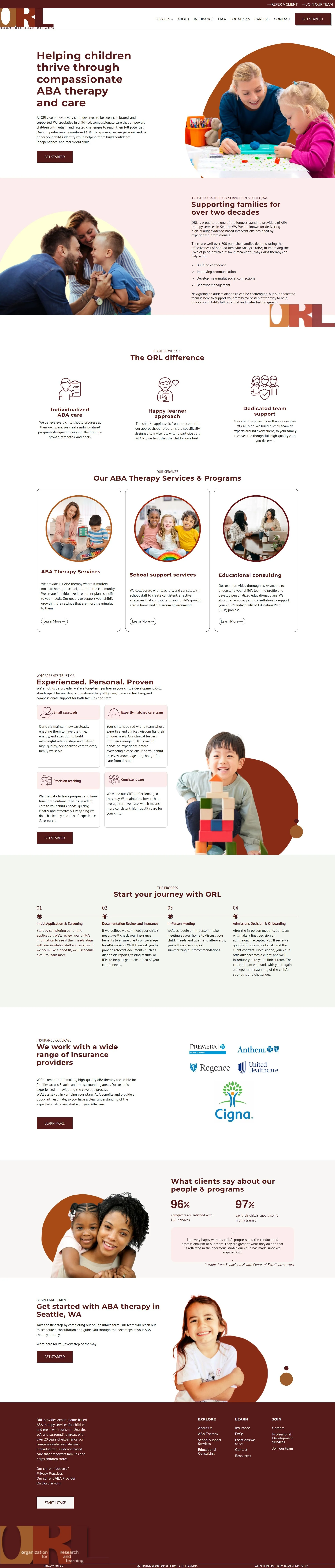 Homepage design for  a Wordpress website design for Organization for research and learning, ABA therapy services by Brand Unpuzzled.