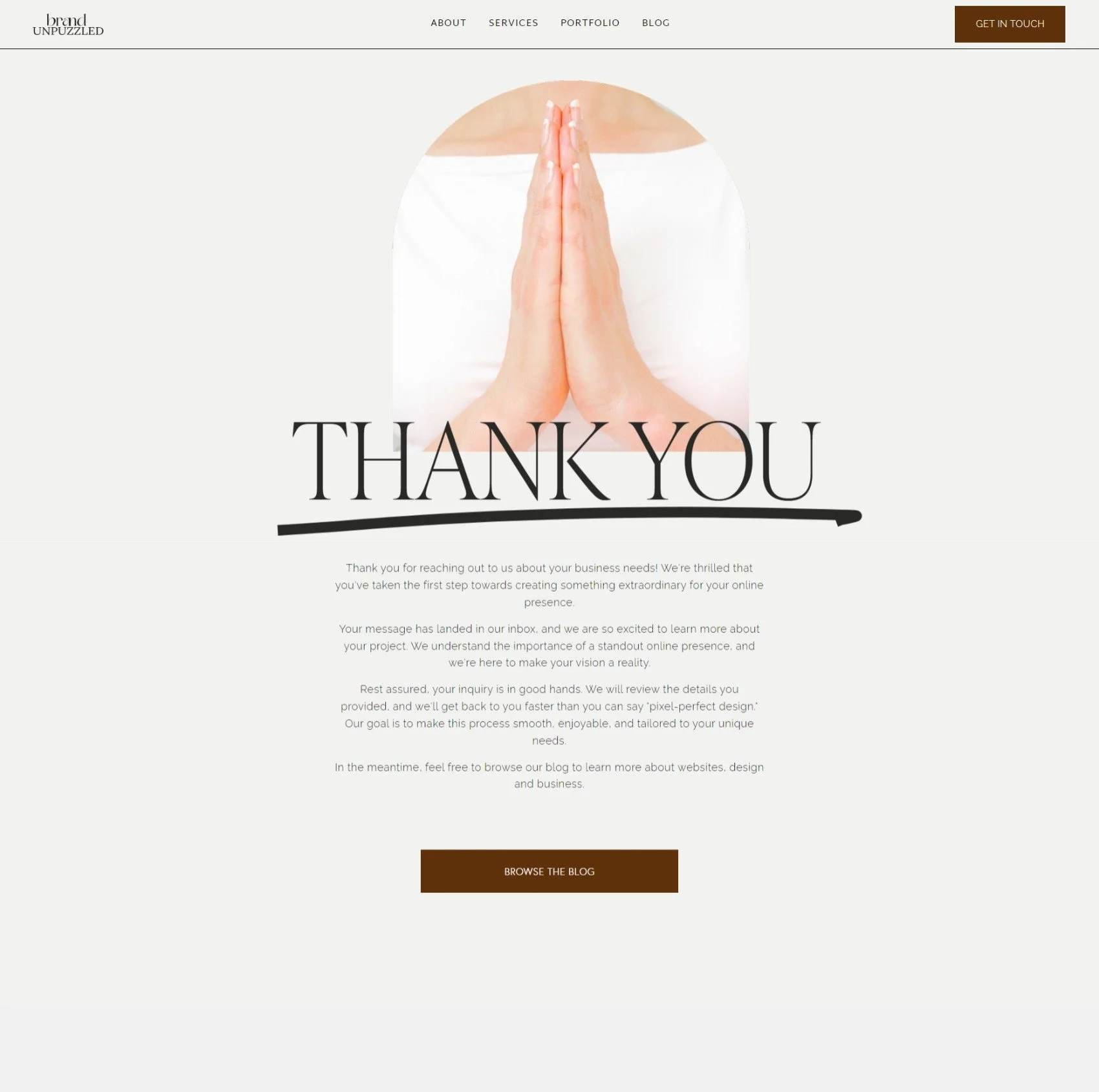 Brand Unpuzzled custom thank you page