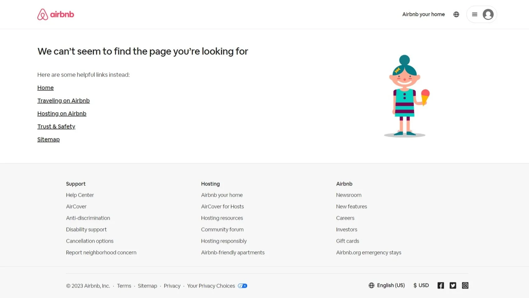 Airbnb 404 not found page