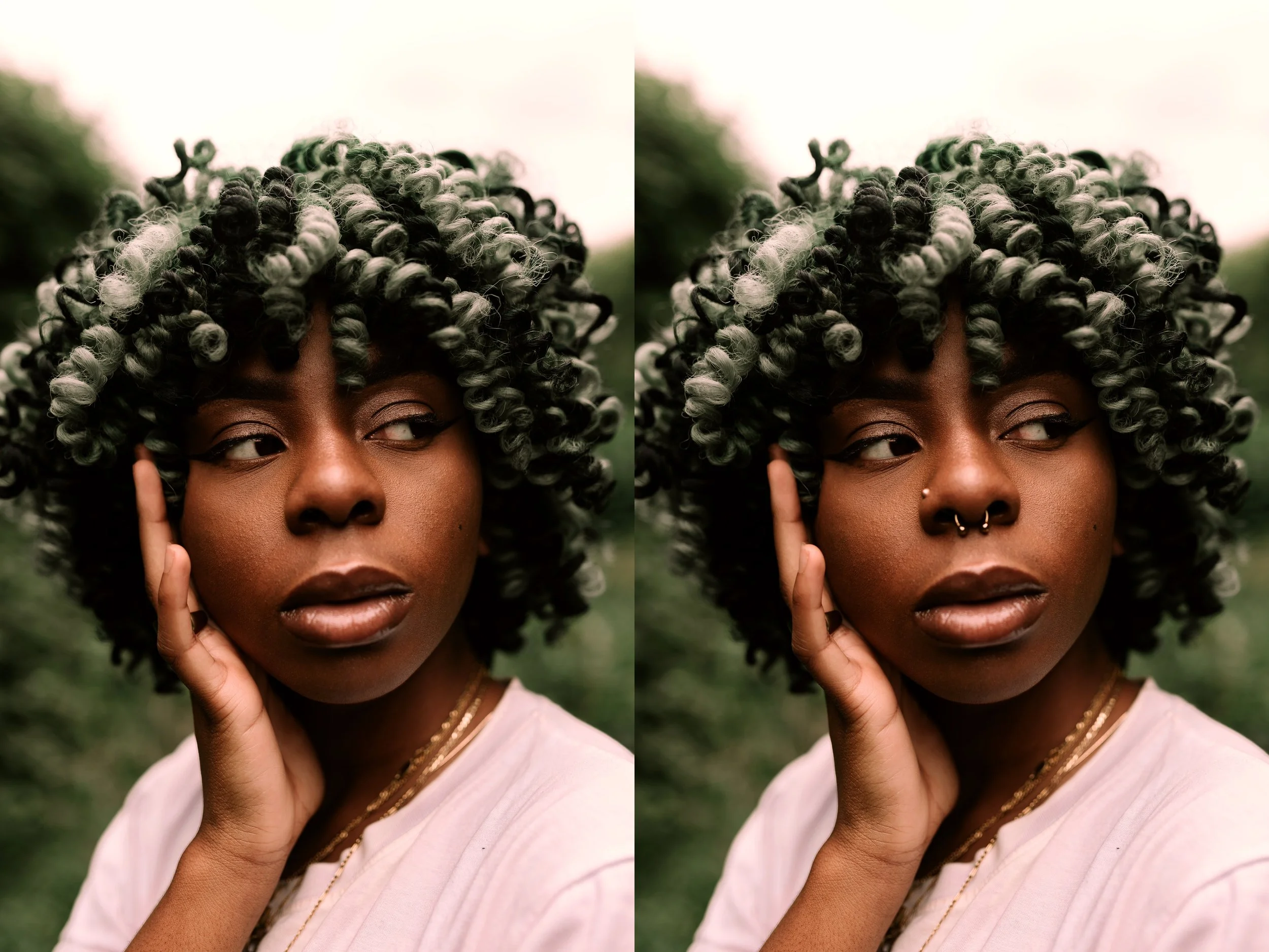 black woman with and without a septum ring