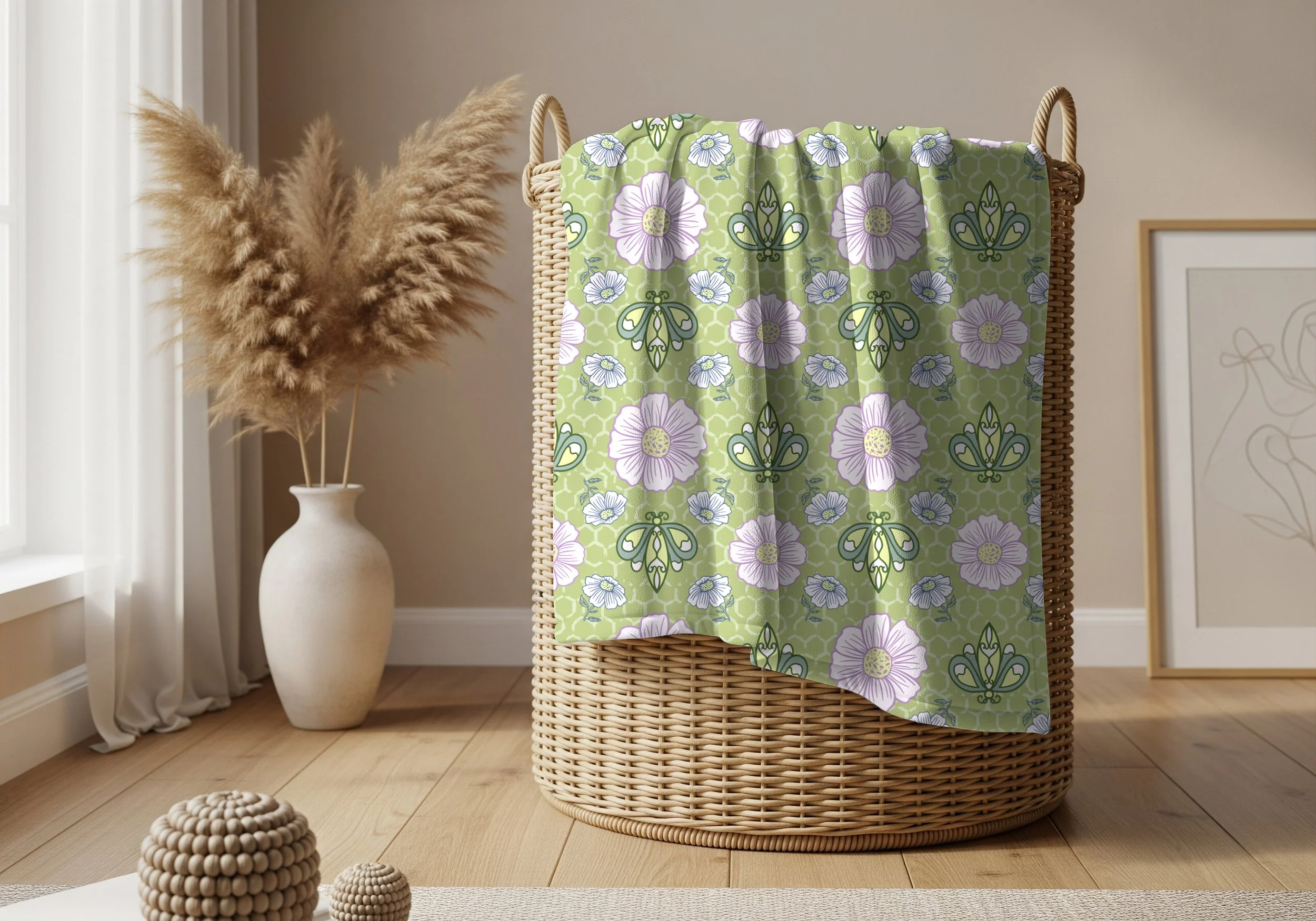 LimePink-BeeFlowers-MockBlanketBasket.jpg