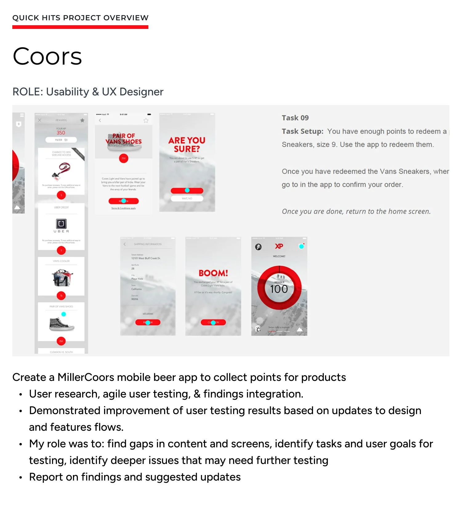 Project overview for Coors rewards app