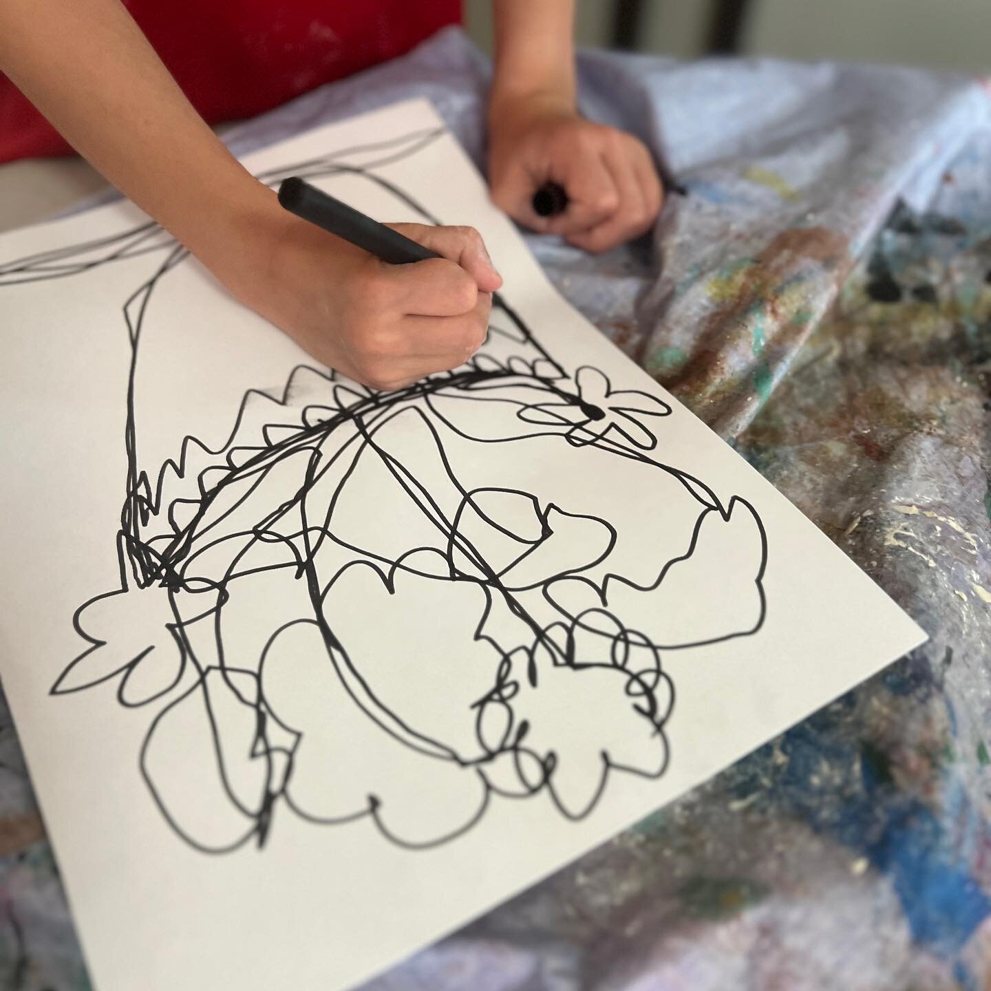 Continuous contour drawings are always one of my favorites! It&rsquo;s really hard for the students to give in to it not being perfect, but once they do I always love the product!! 🎨💕 

#continuouscontourlinedrawing #artforkids #kidart #artteacher 