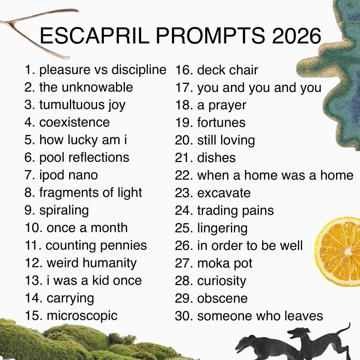 poetry prompts are your guide this month. happy escapril 🌀🌀🌀 &mdash; &amp; symbols that have called to me/my art lately