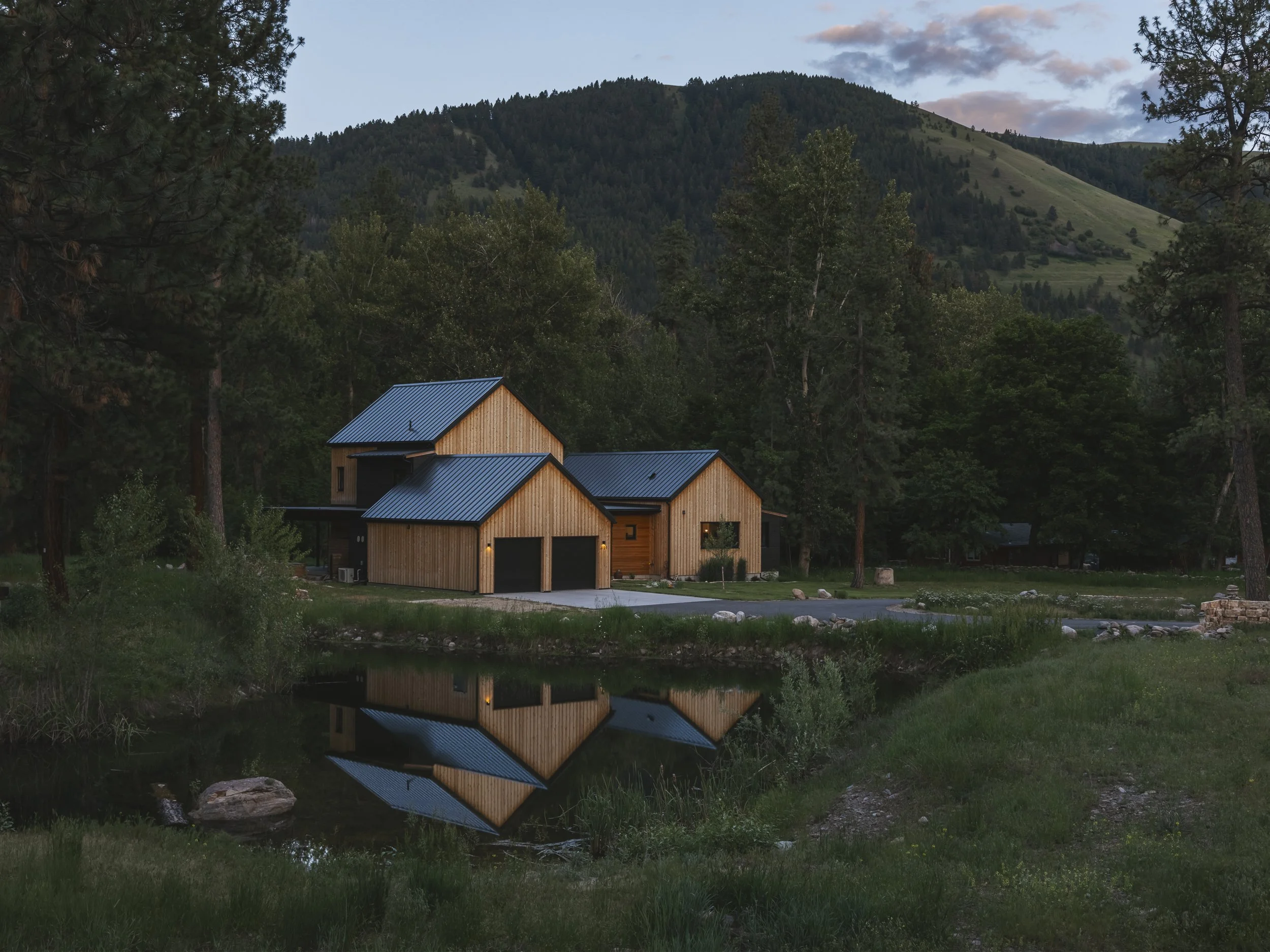 High-end architectural photography of modern residential exterior. Missoula, Montana
