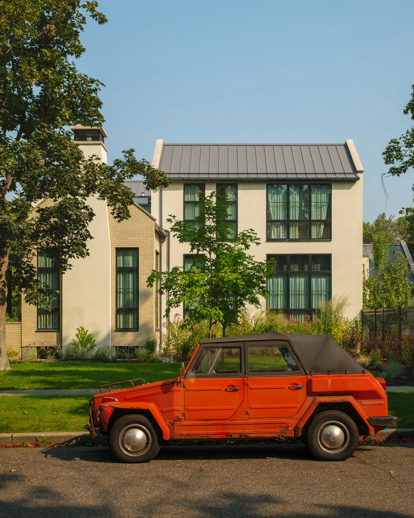 High-end architectural photography of modern residential exterior. Missoula, Montana