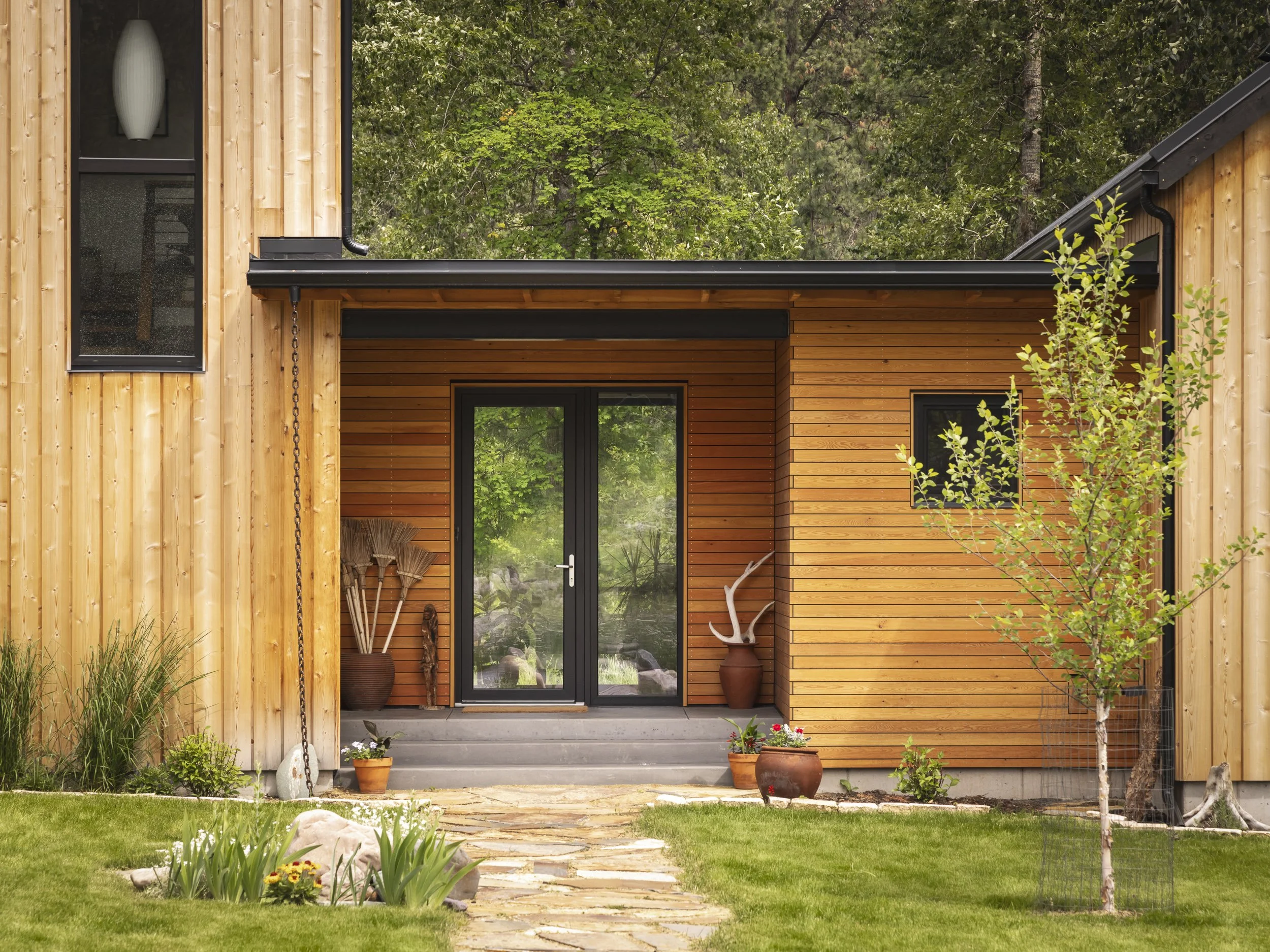 High-end architectural photography of modern residential exterior. Missoula, Montana