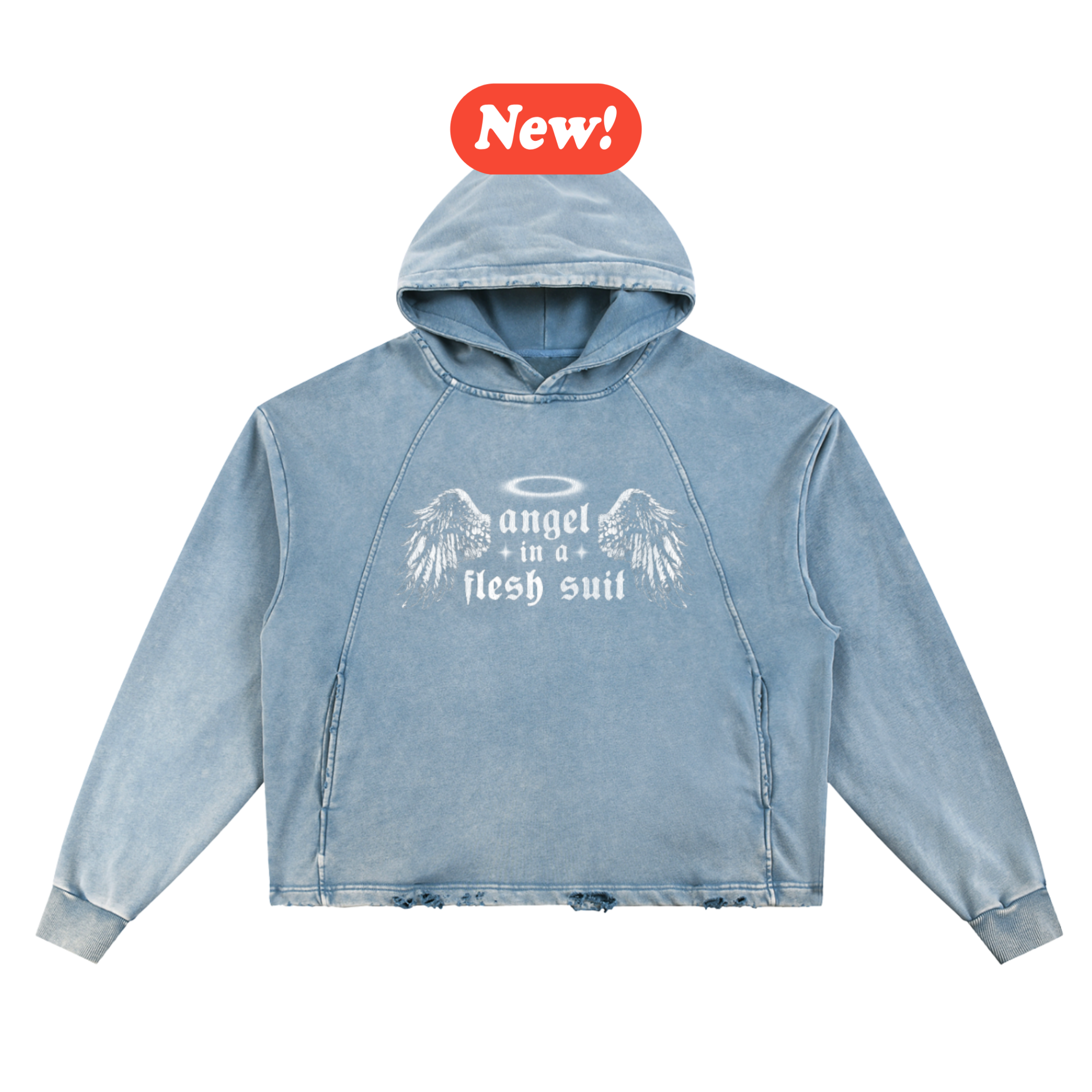 'Angel' Vintage Frayed-Hem Hoodie