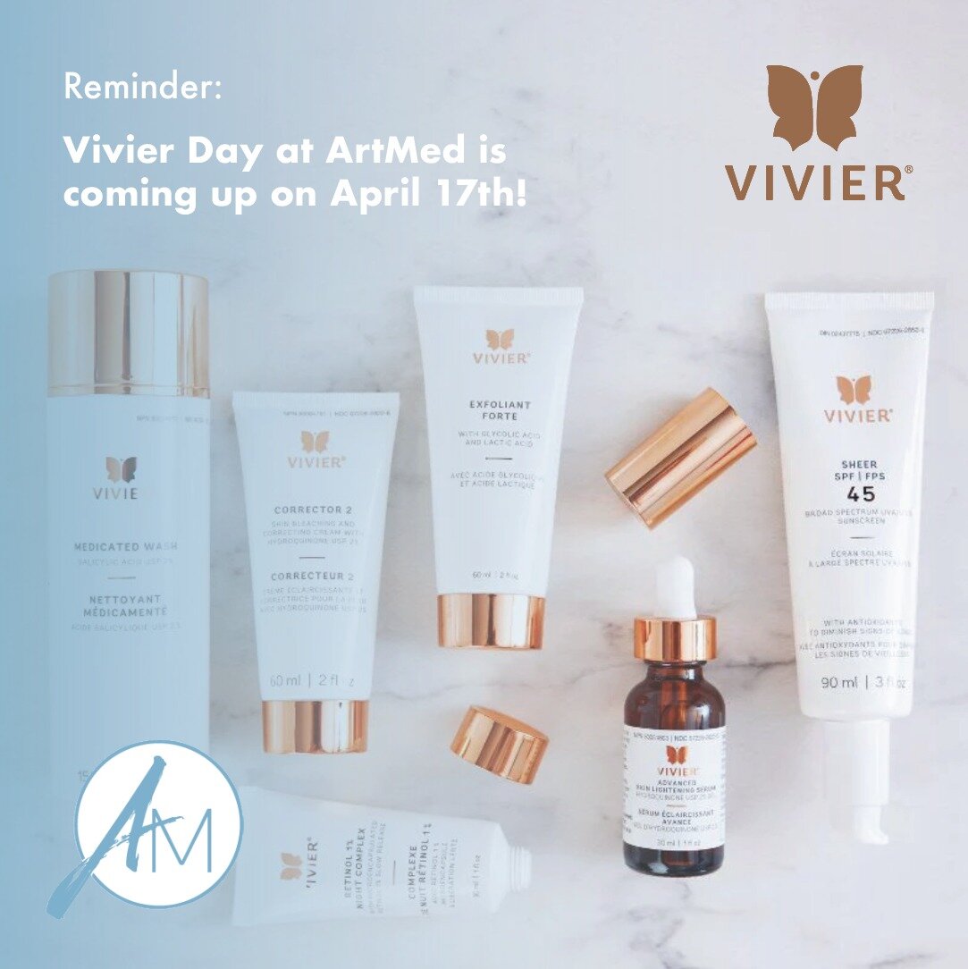 This is your reminder that Vivier Day at ArtMed is coming soon!! 💙

Join us on Wednesday April 17th for ✨free skincare consultations✨ with our Vivier skincare expert, Becky Finch. Email info@artmed.ca to book in!

We will also have a special sale th