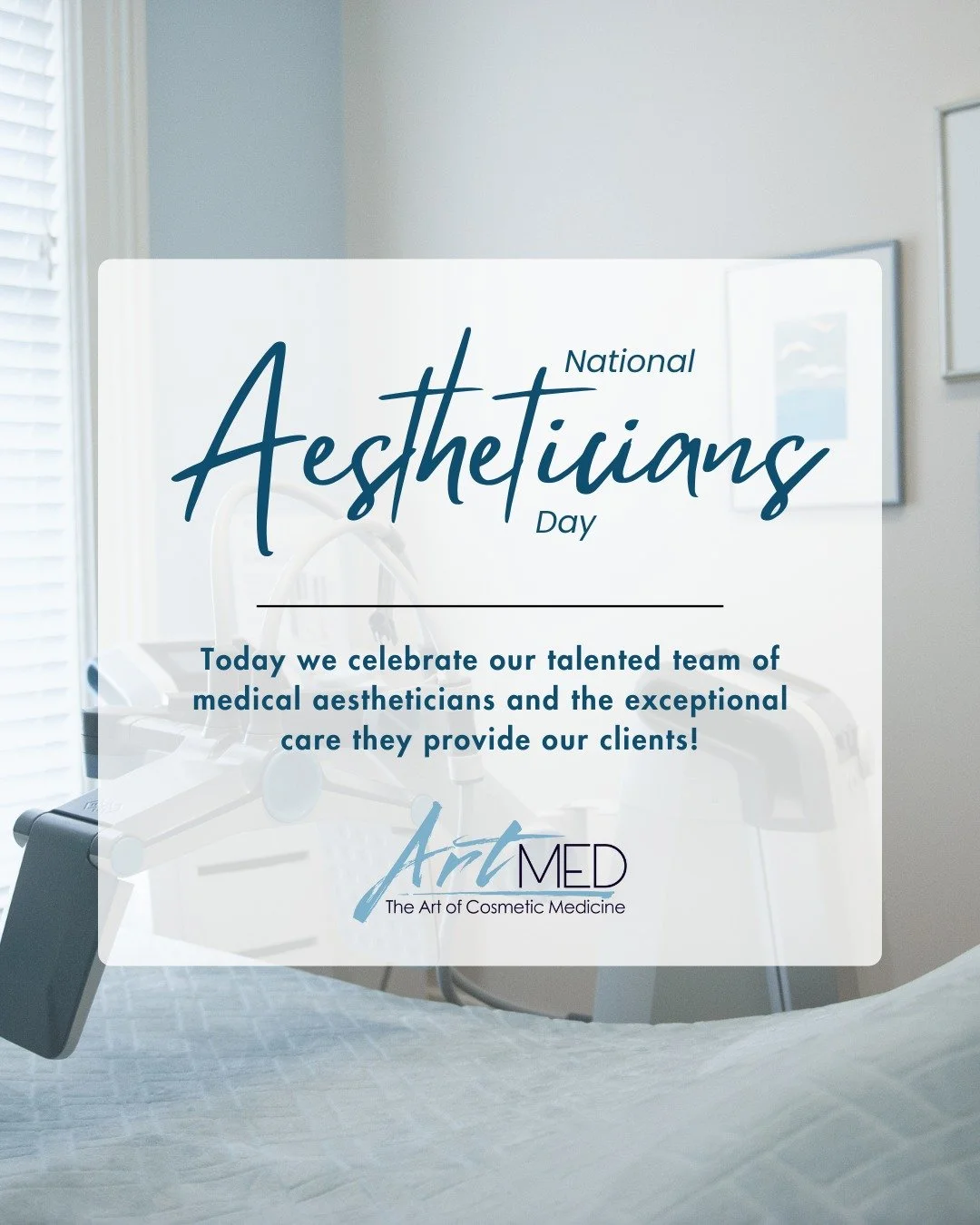 Happy National Aesthetician Day! 💙
 
Today we&rsquo;re celebrating the incredible professionalism, skill and dedication of our Medical Aesthetics Team here at ArtMed! 
 
Our aestheticians are so much more than skincare experts - they blend science, 