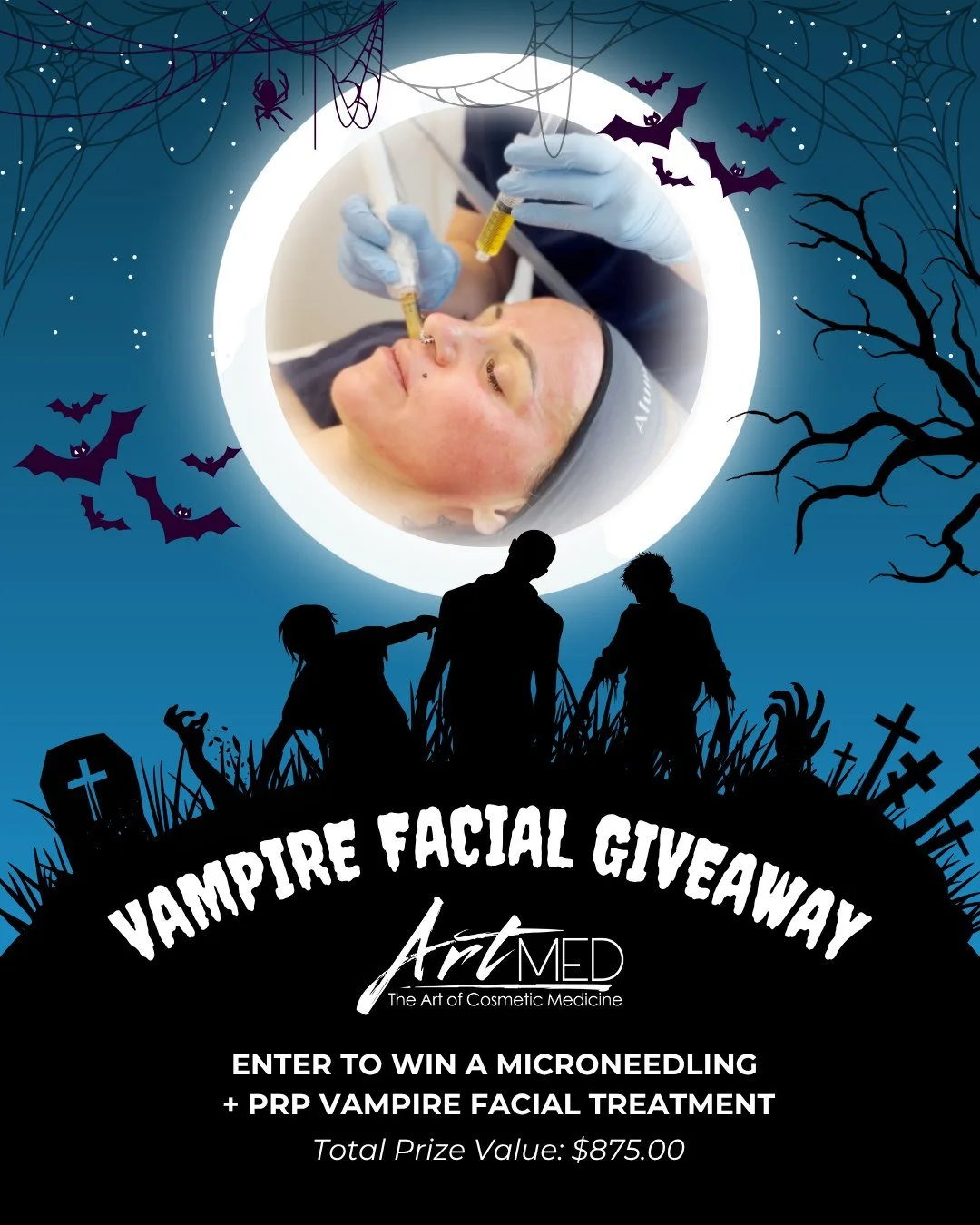 🦇 VAMPIRE FACIAL GIVEAWAY! 🧛‍♀️
It’s that time of year again… to treat yourself or someone special to glowing, rejuvenated skin!
We’re giving away one Vampire Facial (valued at $875.00) - our annual Halloween favourite!
✨