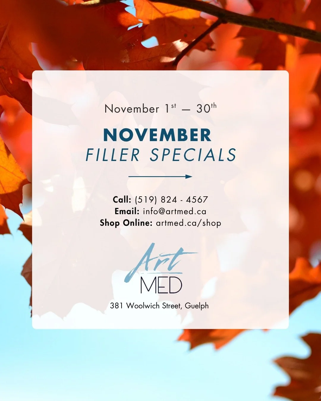 ✨ November Filler Specials Are Here ✨

This month at ArtMed, we&rsquo;re focusing on filler rejuvenation - treatments that rebuild structure, restore volume, and enhance your natural features as we head into the busy holiday season.

🍂 Fall and earl