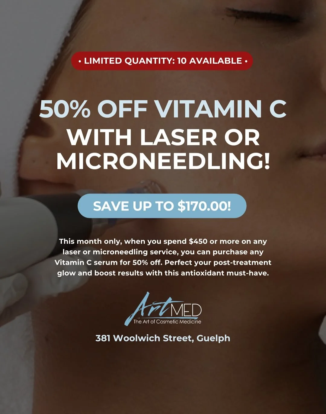 ✨ November Glow Bonus ✨

Spend $450 or more on any laser or microneedling service and get any Vitamin C serum for 50% off! 🍊

It&rsquo;s the perfect way to enhance your post-treatment results and keep your skin bright, smooth, and glowing all season