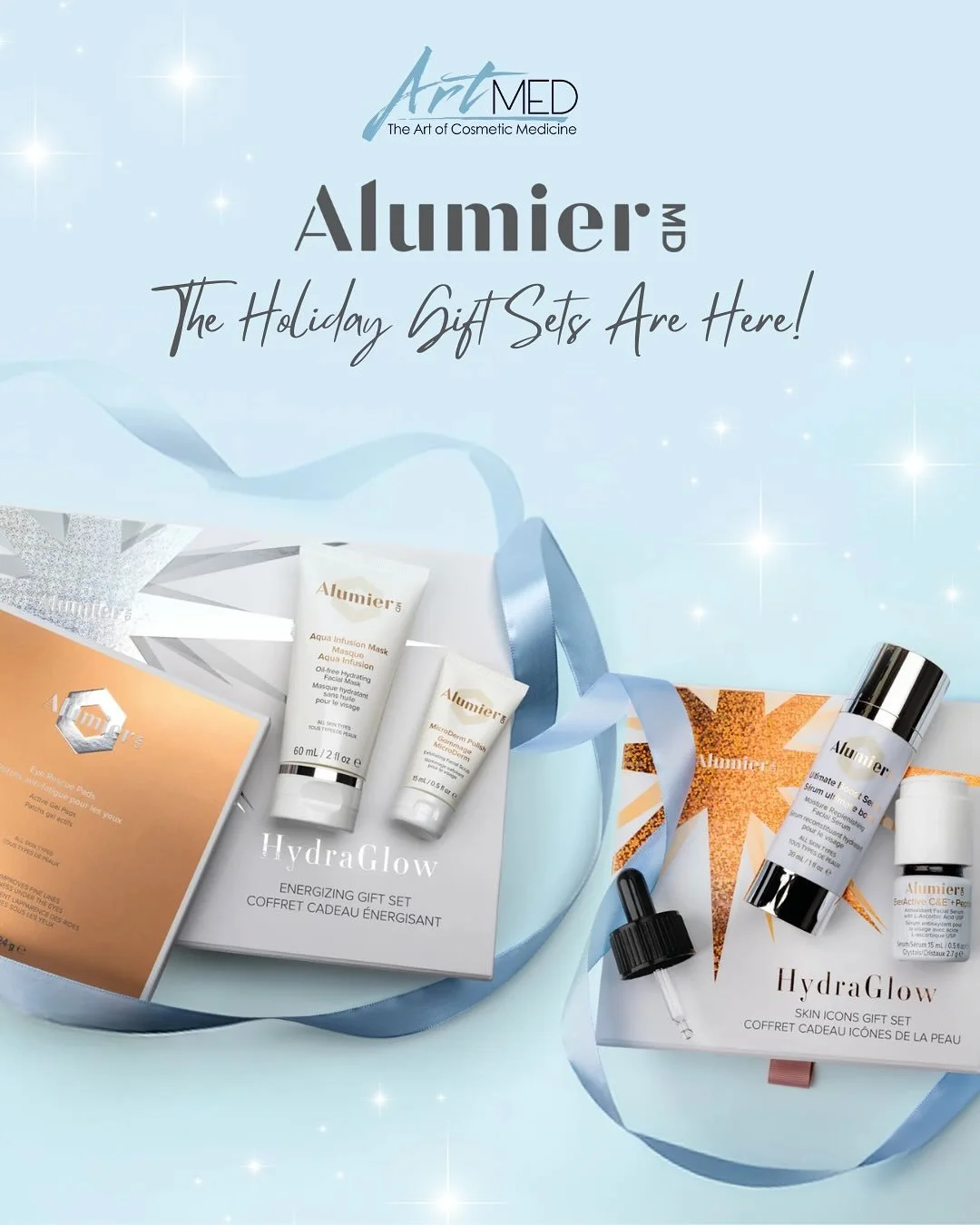 Holiday glow, unlocked. ✨

Our AlumierMD Holiday Gift Sets have officially arrived at ArtMed and they are perfect for gifting or treating yourself this season.

💧 HydraGlow Skin Icons Gift Set &ndash; $197
Brighten, firm, and smooth with two best-se