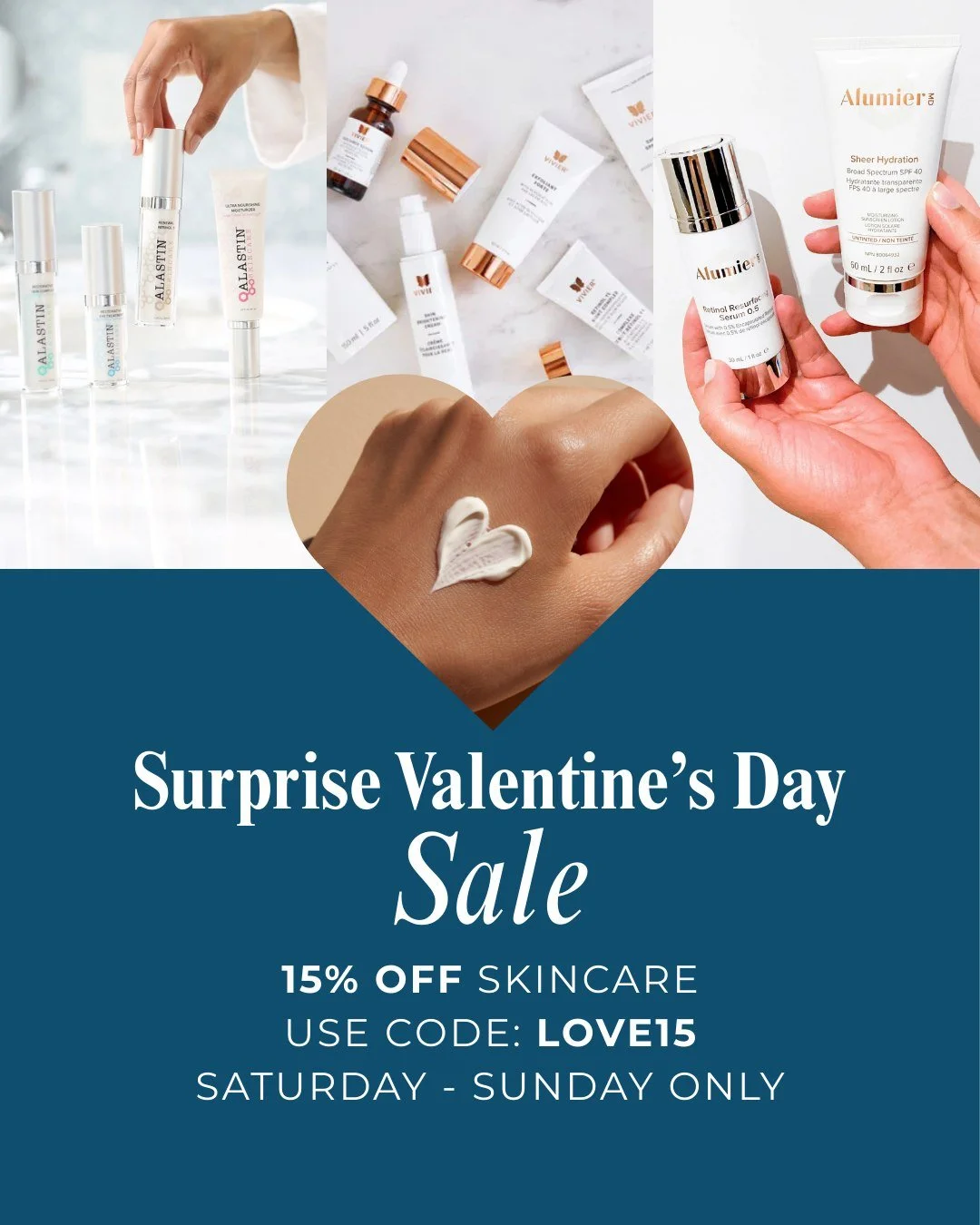 Surprise 💕 Just in time for Valentine&rsquo;s weekend&hellip;

Enjoy 15% OFF skincare and treat your skin to a little extra love.

Use code LOVE15 online at artmed.ca/shop
The code also applies to orders placed directly through alumiermd.ca

Availab