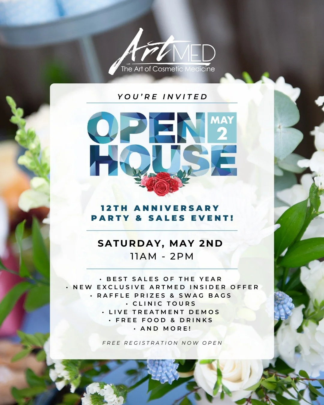 🎉 You&rsquo;re Invited! 🎉

Spring is on the horizon and that means it&rsquo;s time for our Annual Open House &amp; Sales Event. We cannot wait to welcome you back for an afternoon of celebration, exclusive offers, and all things medical aesthetics.