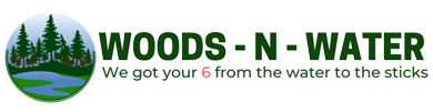 Logo featuring the text 'Woods-N-Water' with an emblem of trees and a river.