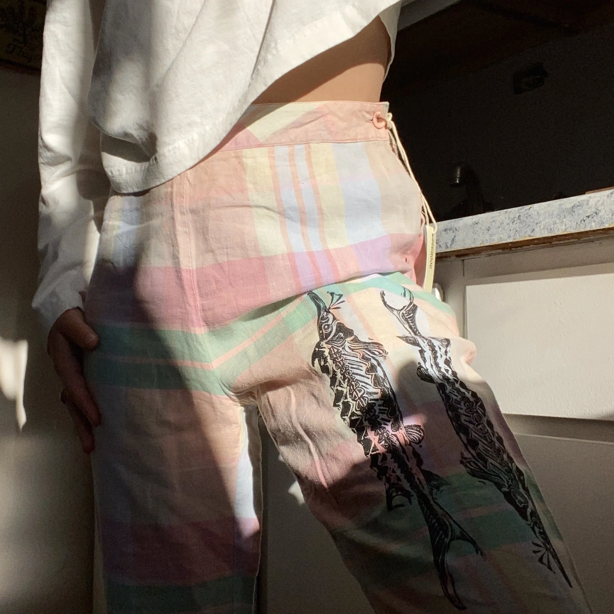 plaid linen sturgeon pants
