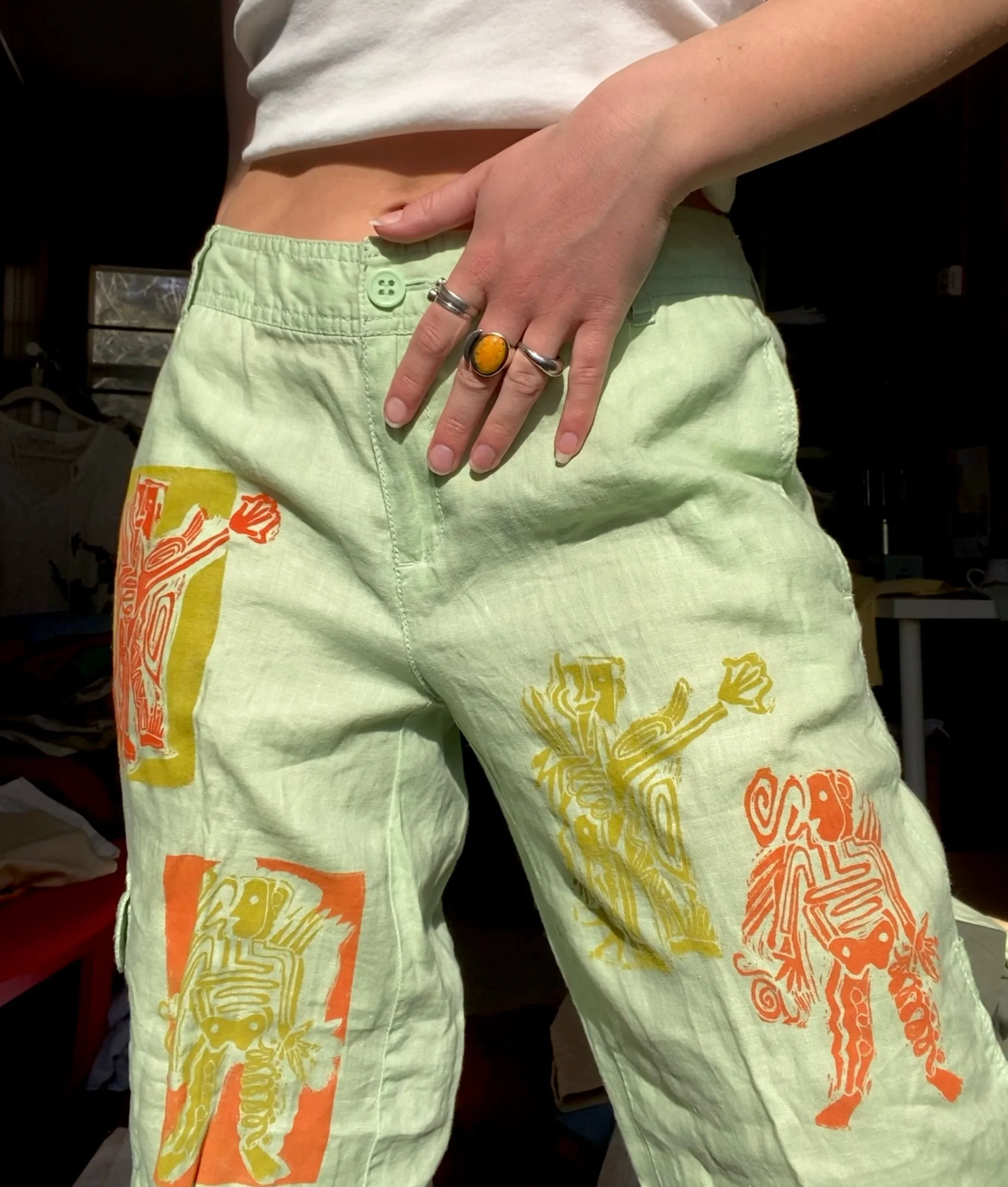 green linen capris #1