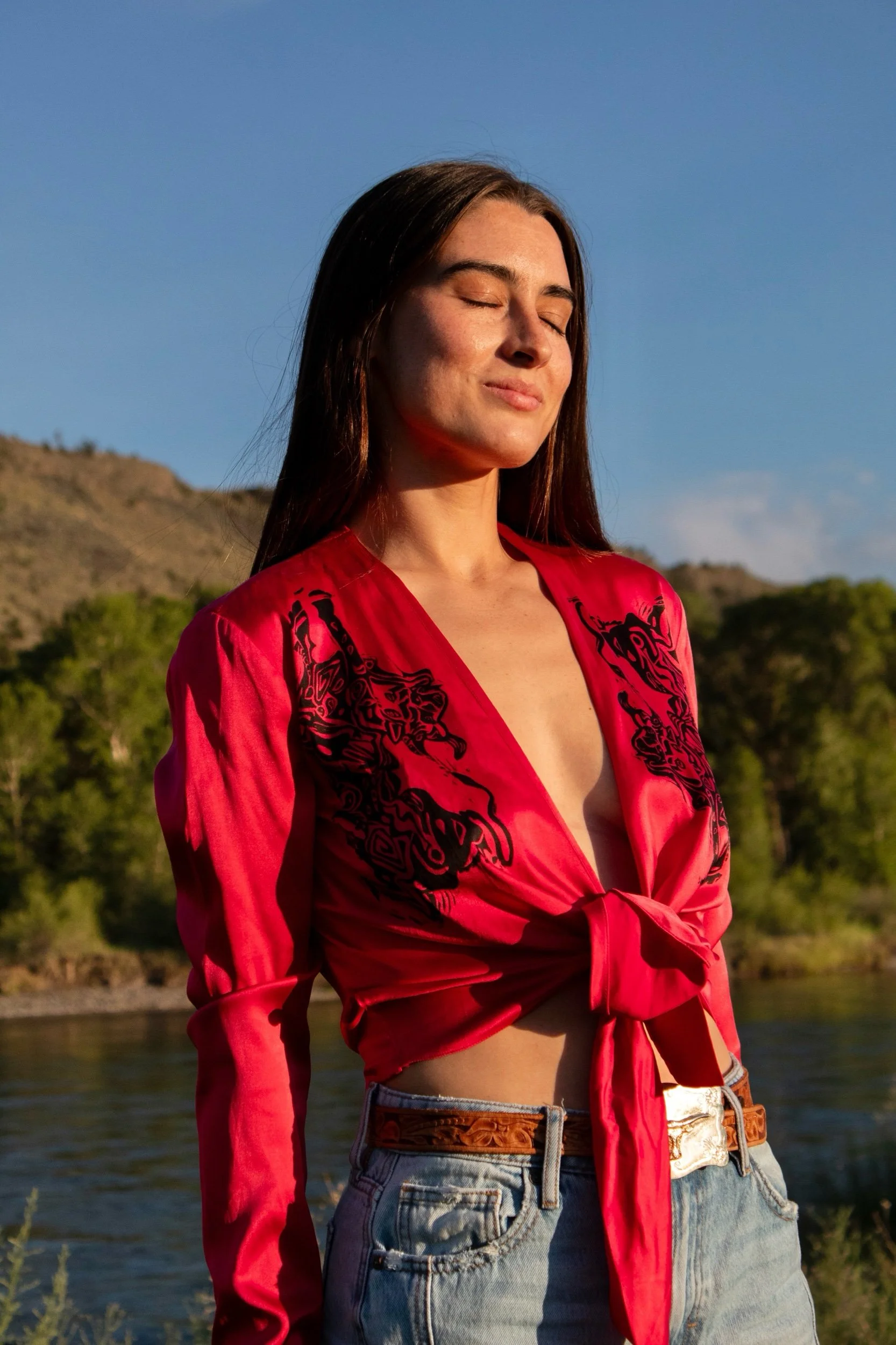 fuchsia silk wrap top
