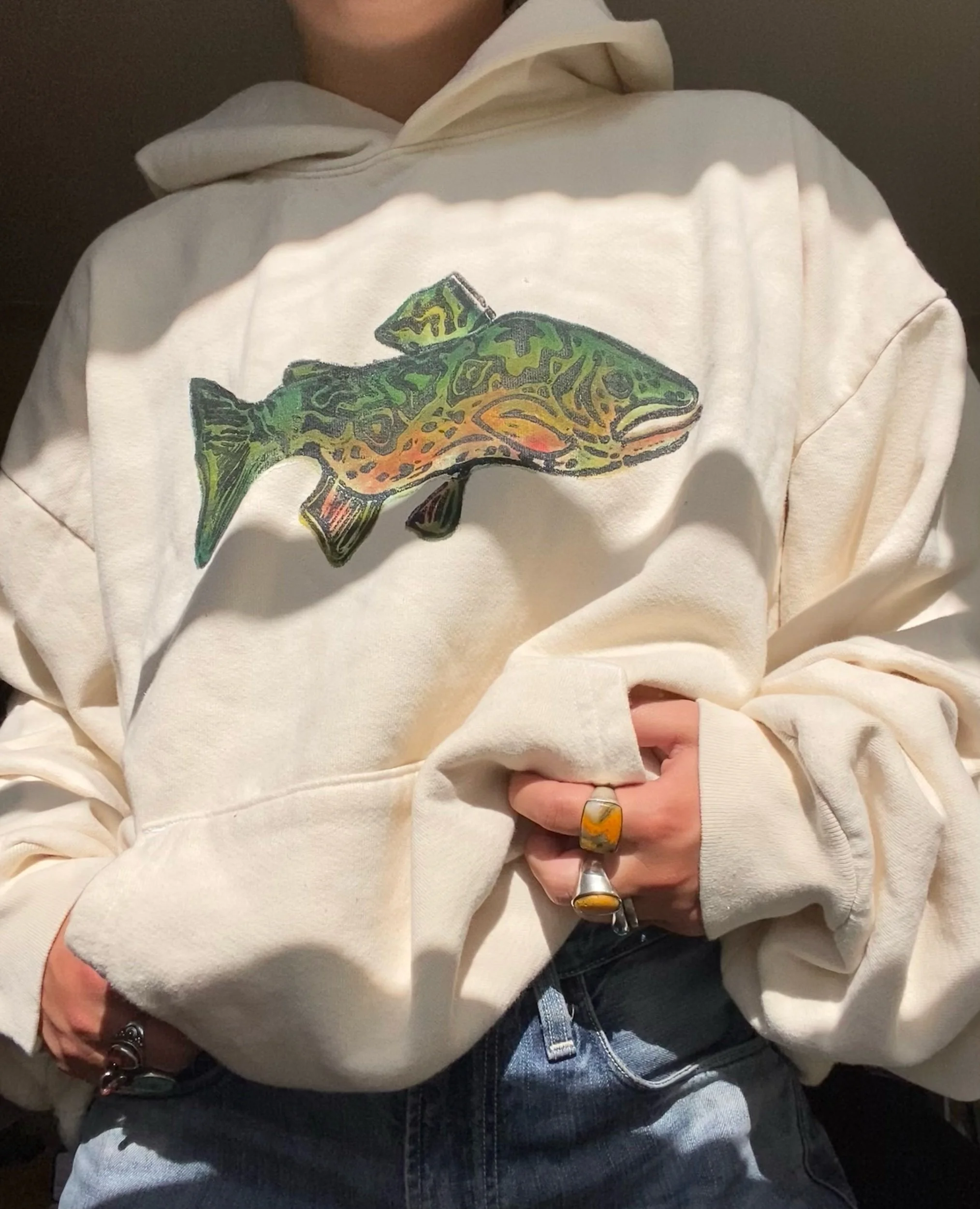 cream trout hoodie