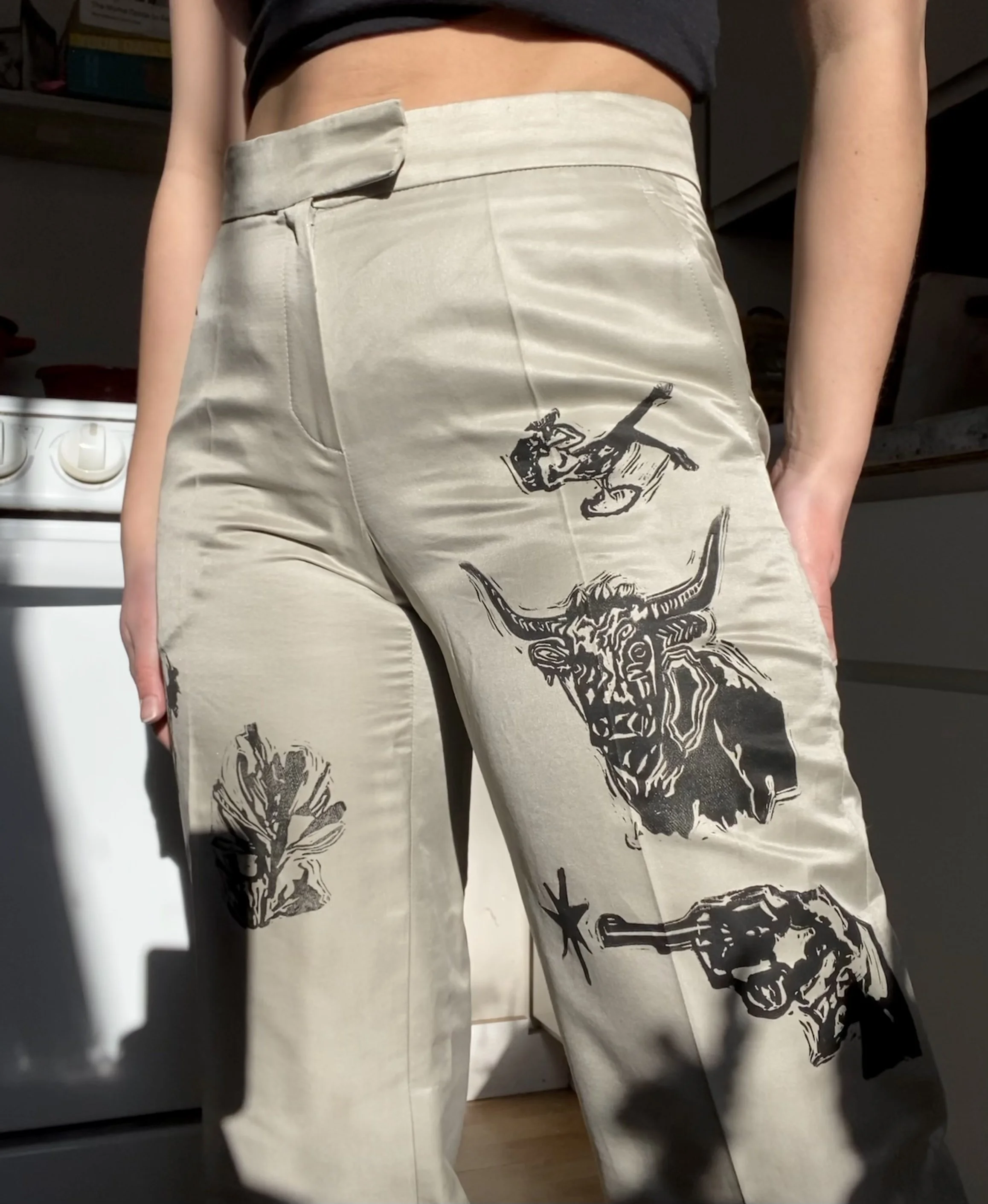 donna karan iridescent western trousers