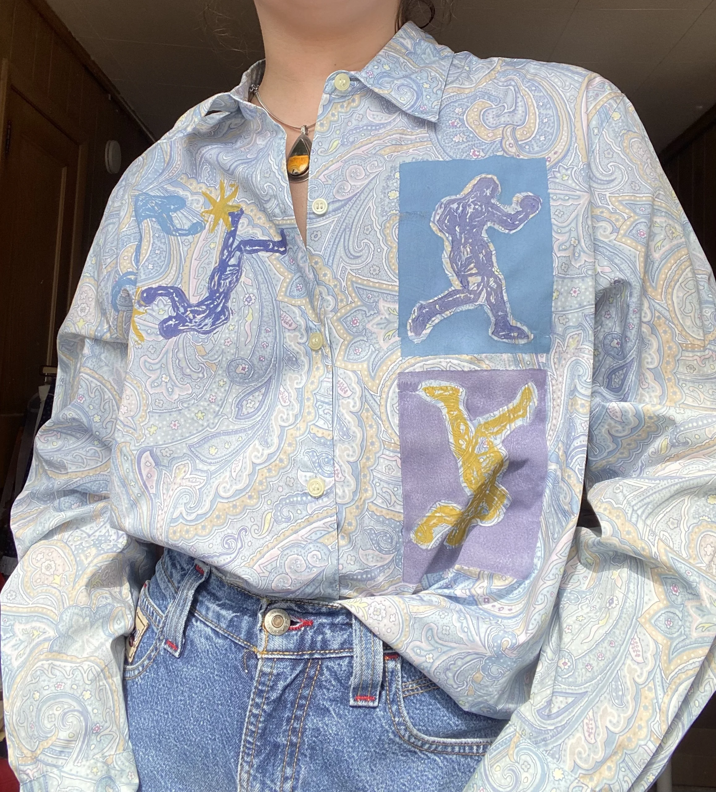 blue paisley button down