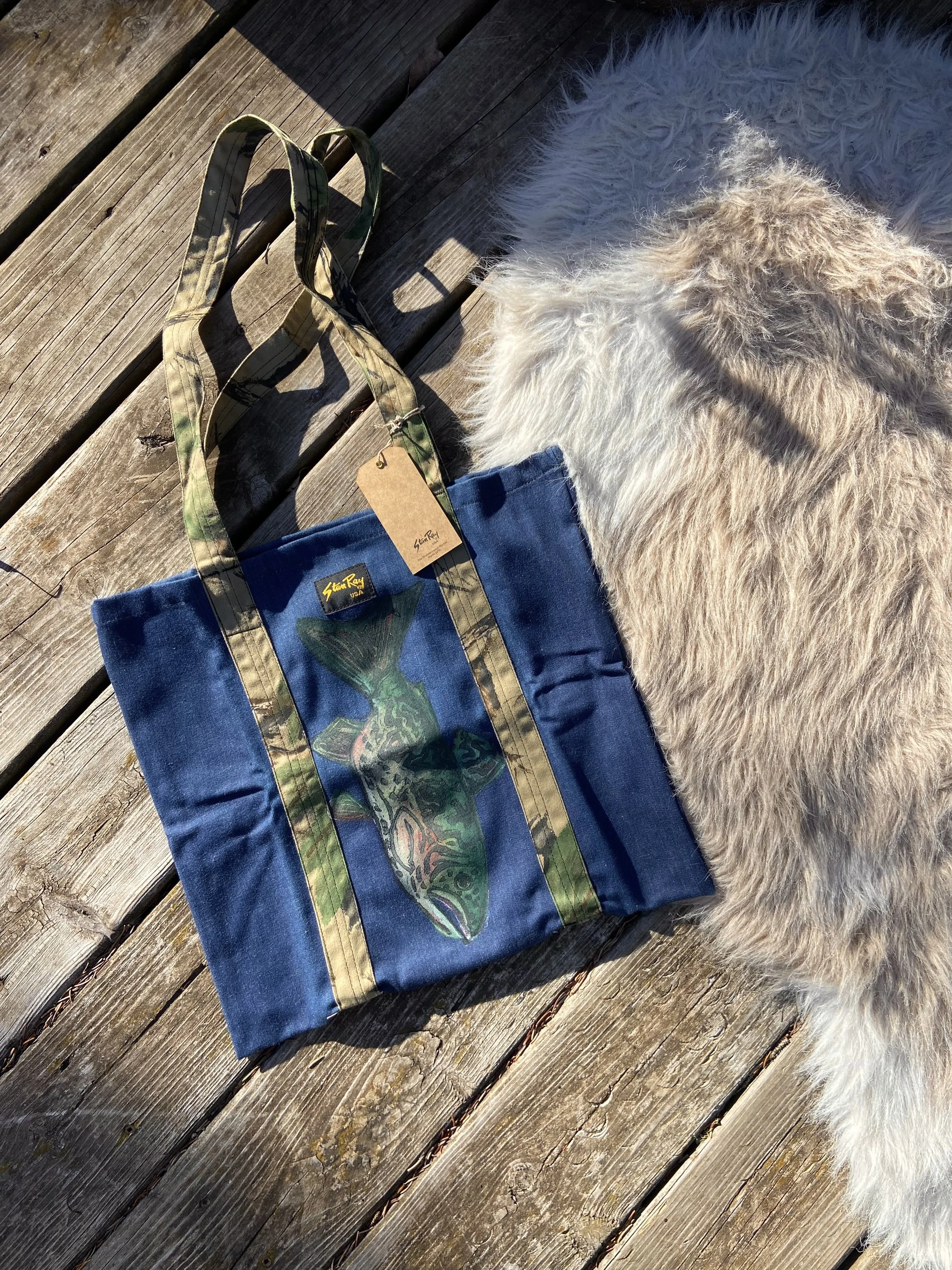 handpainted trout tote