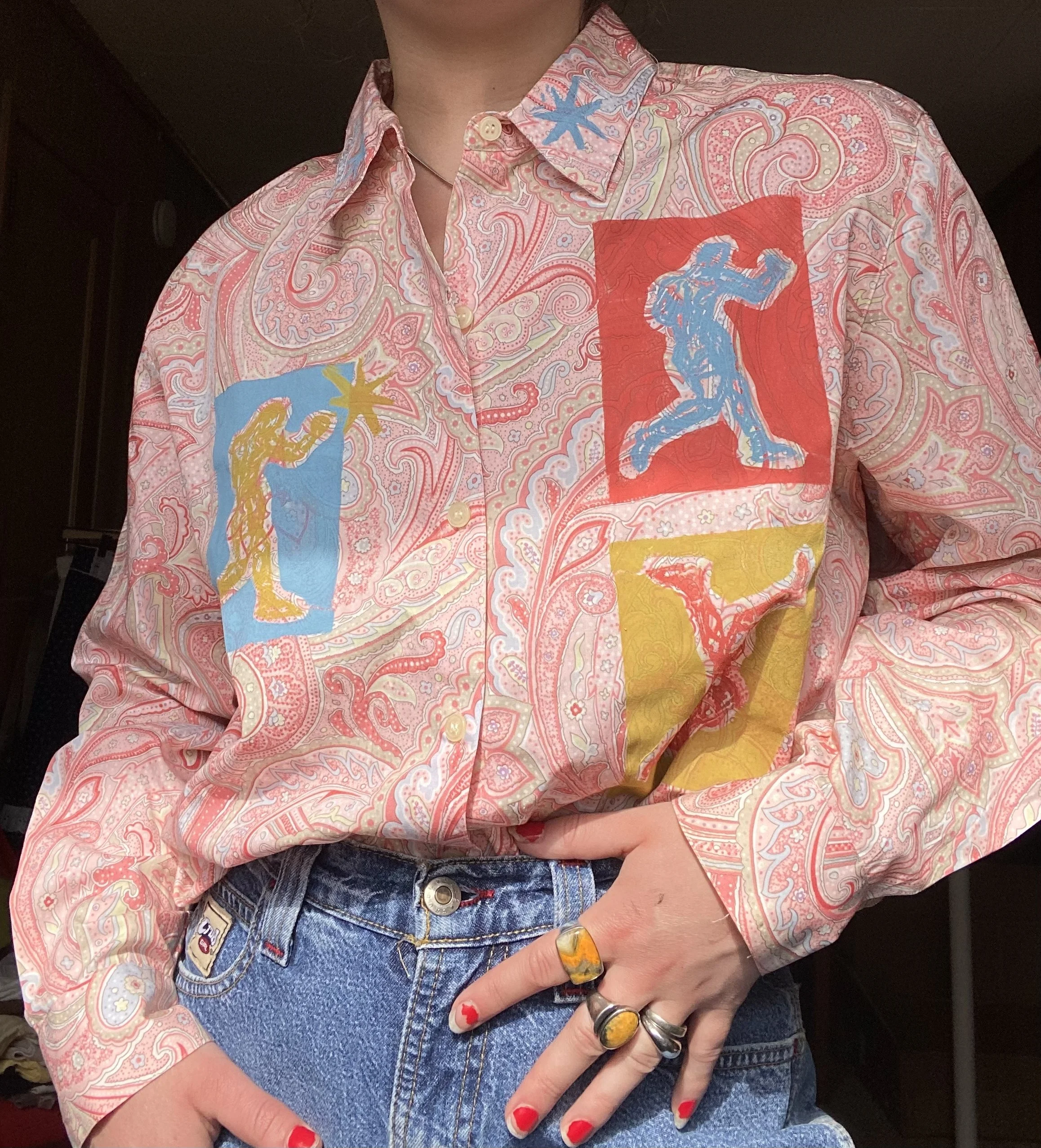 pink paisley button down