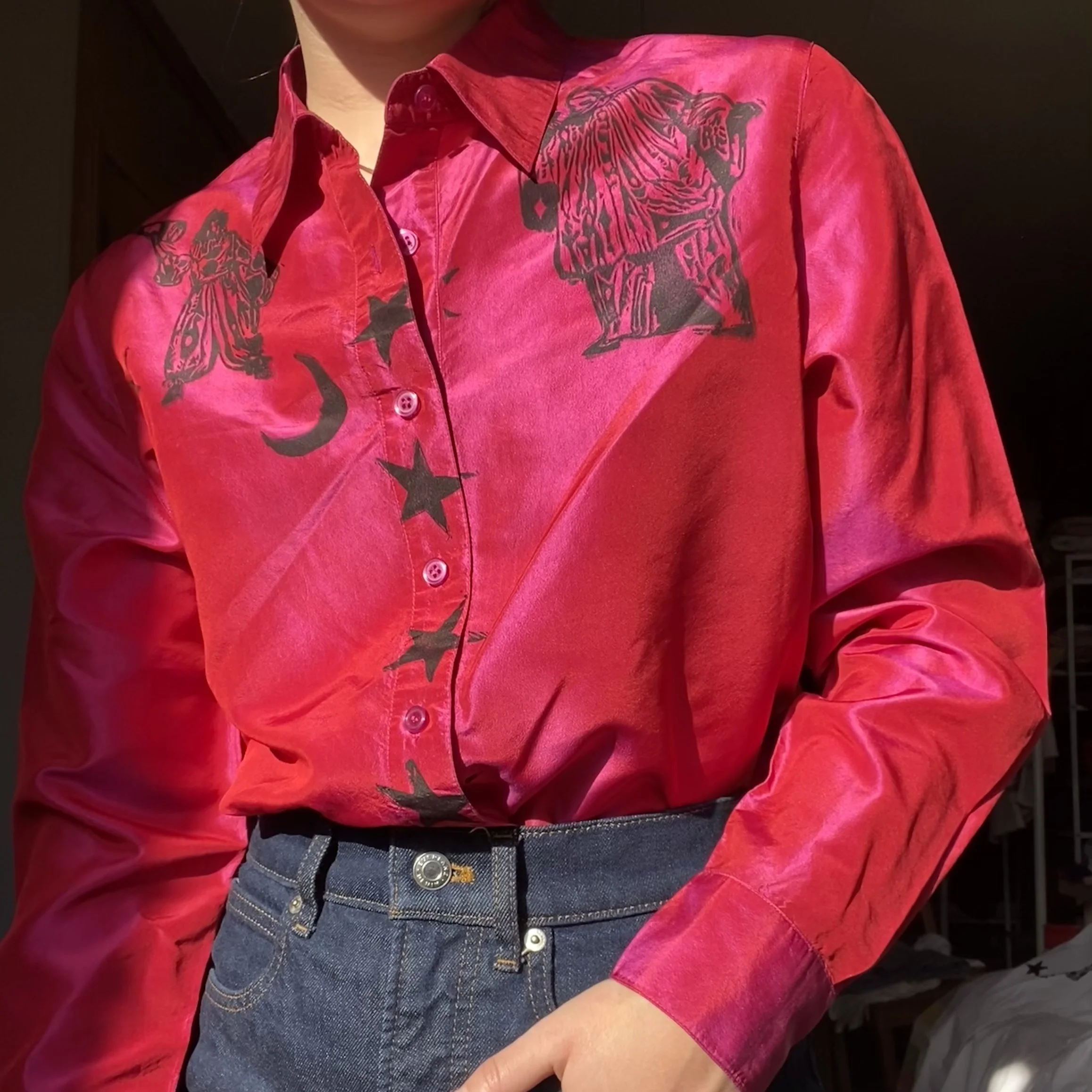 pink silk pierrot button down
