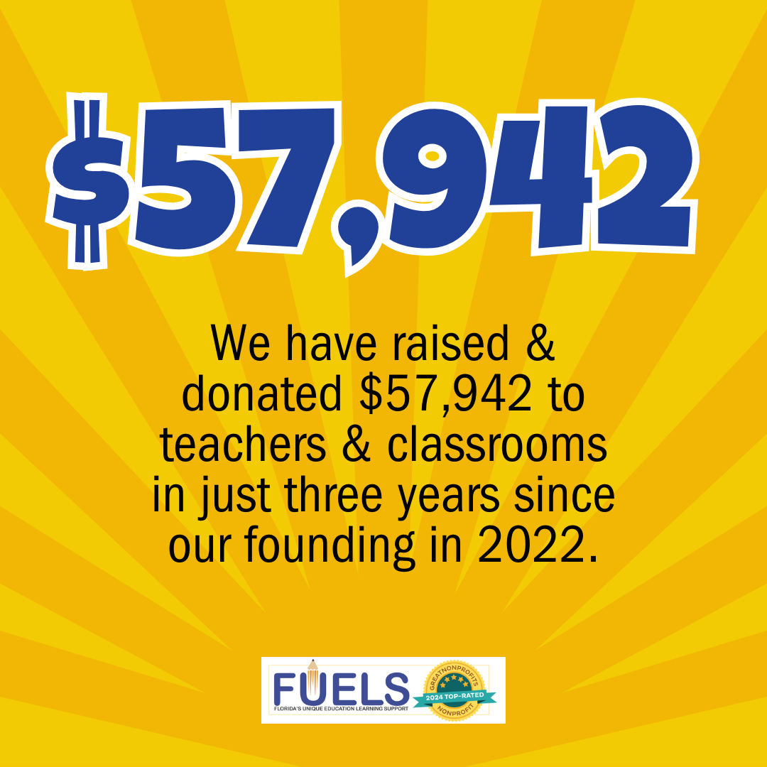 FUELS raised and donated $57,942 in just three years, and donated it to teachers and their classrooms.