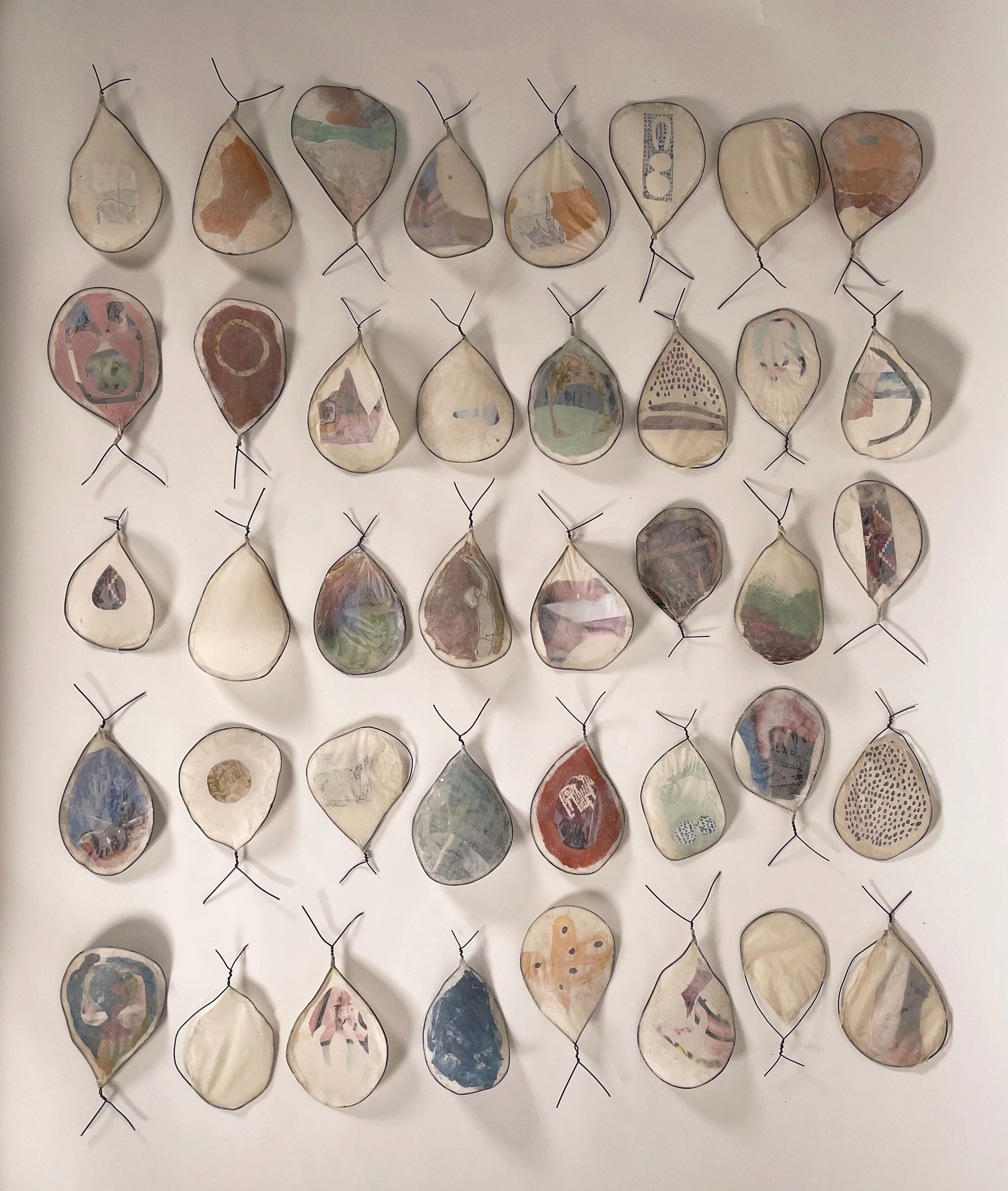 Annual Honesty, 2022, Gouache and collage on wire-mounted abaca