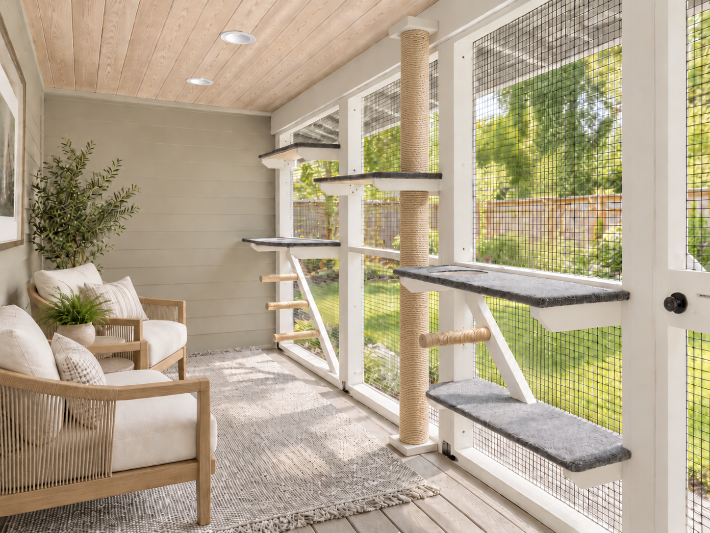White catio enclosure built onto a home porch