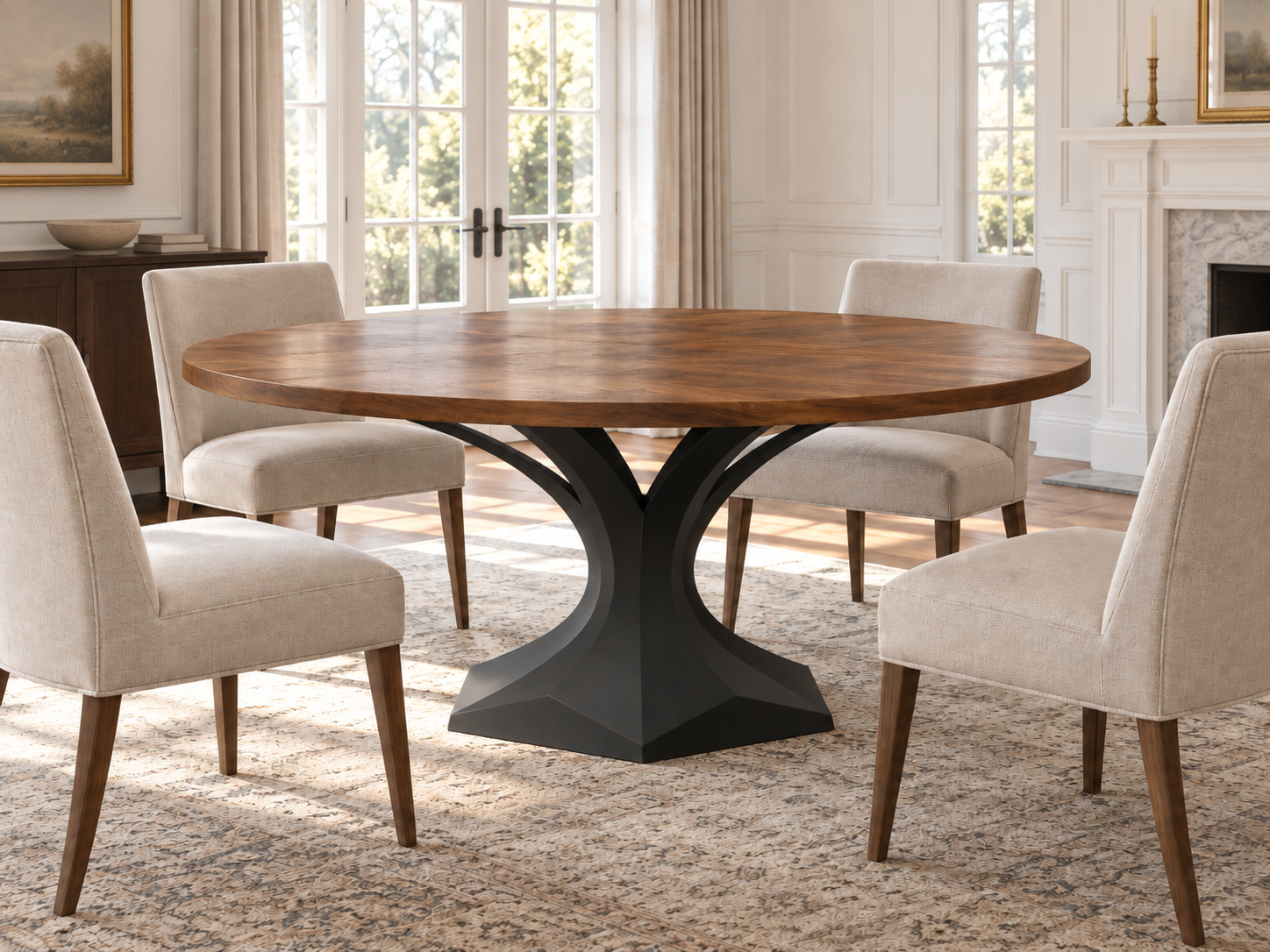 66-inch round walnut dining table