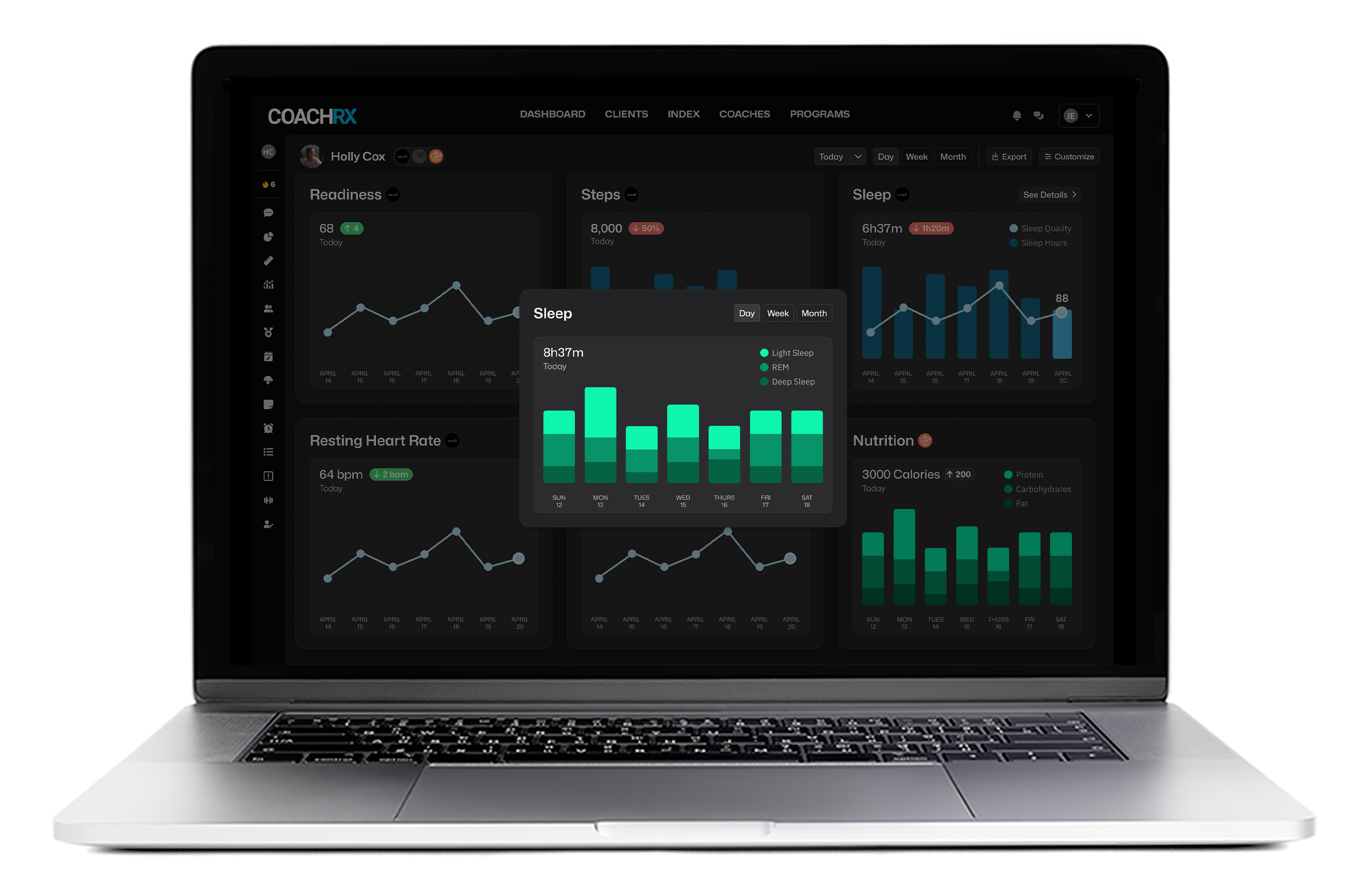 Laptop screen displaying a digital scheduling application with a calendar view for December 2024, showing scheduled tasks and notes for November 31, 2024, including wake time, sunshine, nutrition, and bedtime reminders.