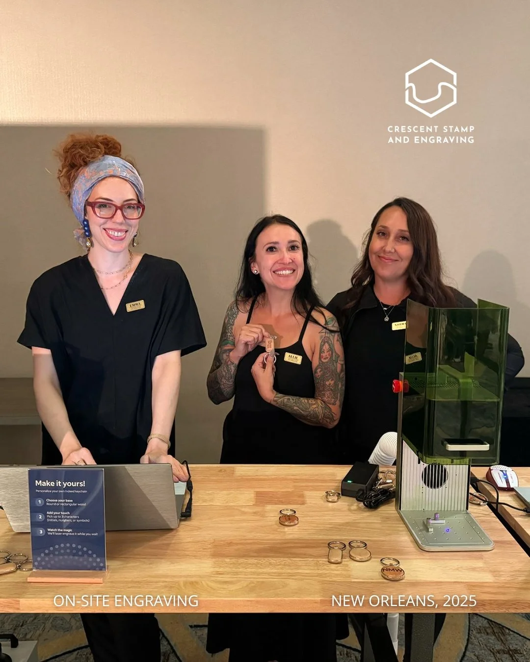 🙌 On September 11th we teamed up with @Indeedworks at the Hilton Riverside in New Orleans and engraved 600 wooden keychains live on site.

Huge thanks to our team who powered through that 600 pieces 👀

We bring this kind of setup to brand activatio