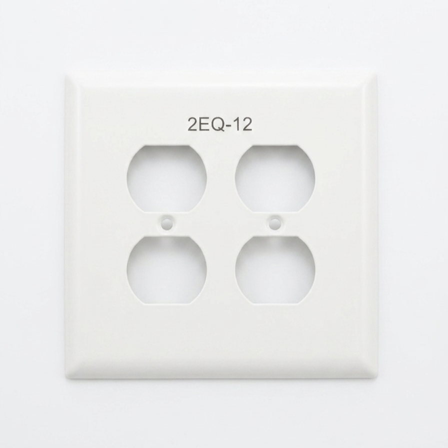 Laser engraved white electrical outlet plate with permanent circuit identification for a commercial contractor project.