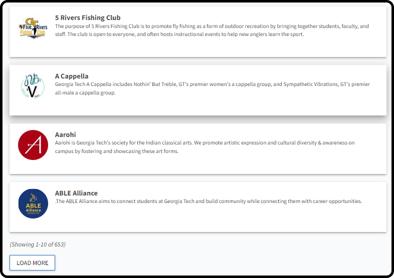 Thousands of clubs are listed in alphabetical order, so most clubs aren’t reachable in this list format