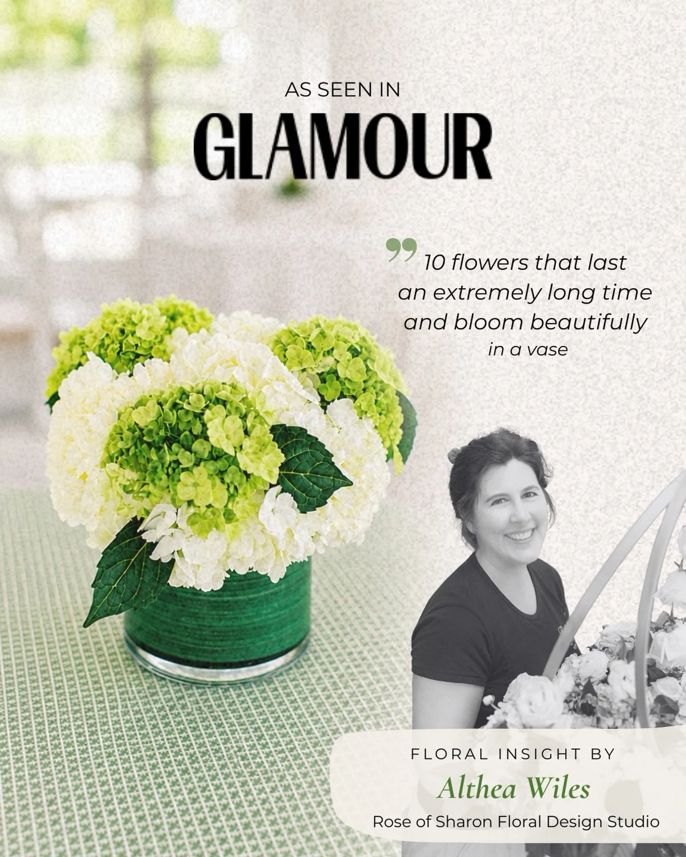 Some flowers fade quickly. Others continue to open, evolve and hold their beauty for days. 🌿

Loved seeing Althea Wiles of @roseofsharonfloral quoted in Glamour&rsquo;s recent feature on long-lasting blooms, floral care and the flowers that perform 