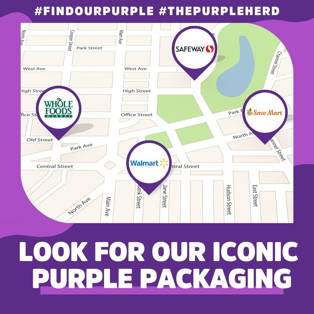 Spot our iconic purple packaging at some of your favorite stores! 🛒✨ 

Look for us at Walmart, Save Mart, Whole Foods, and Safeway and enjoy taste of creamy goodness. 

Find our purple and experience the difference! 💜 

Looking for a different stor