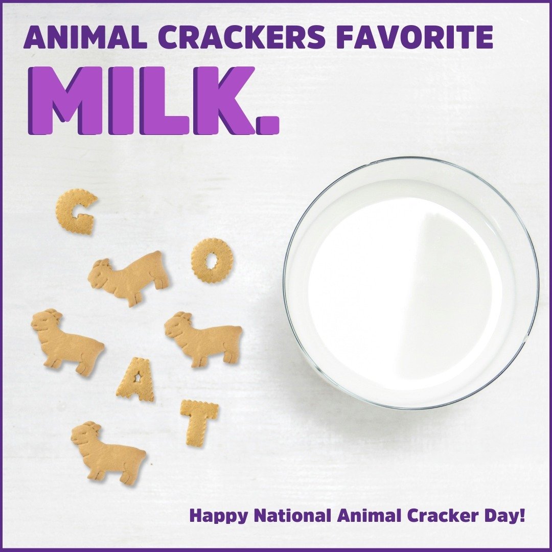 🐐🥛 Happy National Animal Cracker Day! 

Celebrate with a twist on a classic favorite &ndash;animal crackers paired perfectly with a glass of refreshing goat milk. 

Indulge in the whimsy of these playful treats while enjoying the creamy goodness of