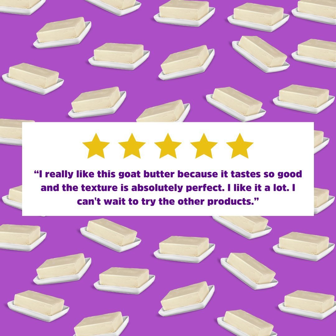 Love in every bite! 😍 

Our goat butter is winning hearts one spread at a time.

Join the goat butter love train and see what everyone&rsquo;s talking about! 
.
.
.
#Review #CertifiedHumane #GoatMilkGoodness #FindOurPurple #ThePurpleHerd