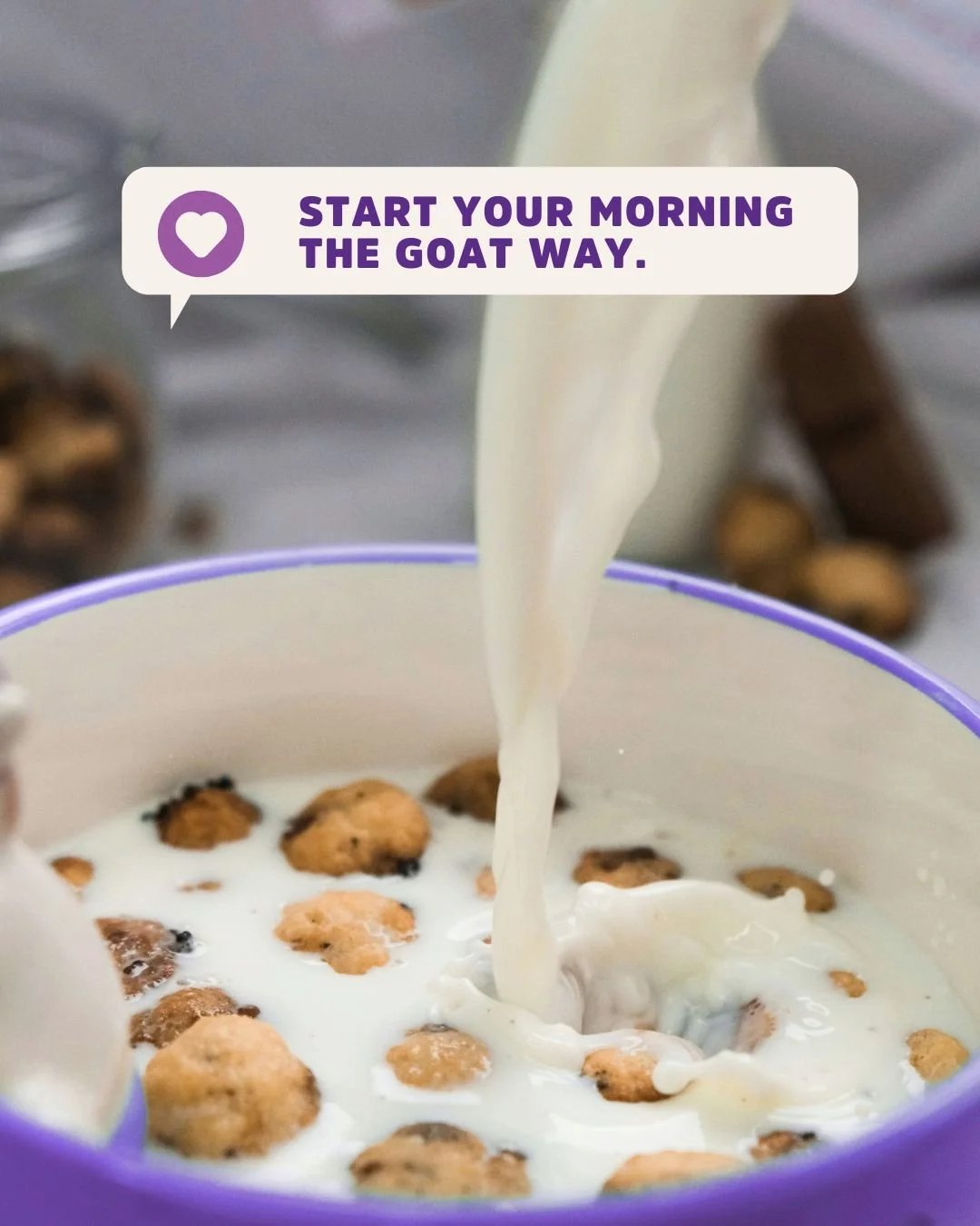 Pouring happiness into every bowl. 🥣💜 Start your day the goat way.
#GotGoatMilk #Meyenberg #Goatmilk #Cereal
