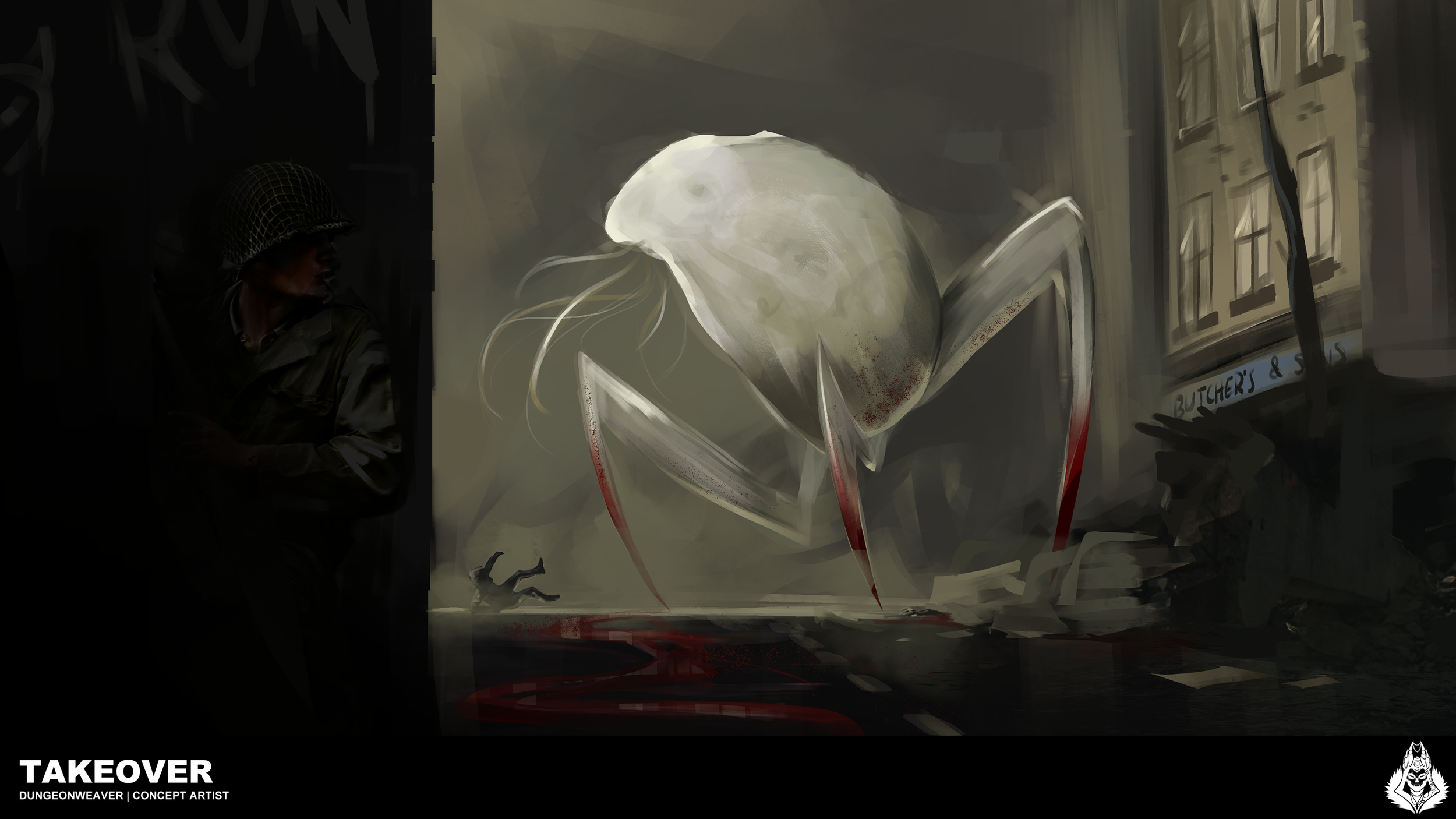 Alien vs Military scene inspired by the creature in my retrofuturism uni project.